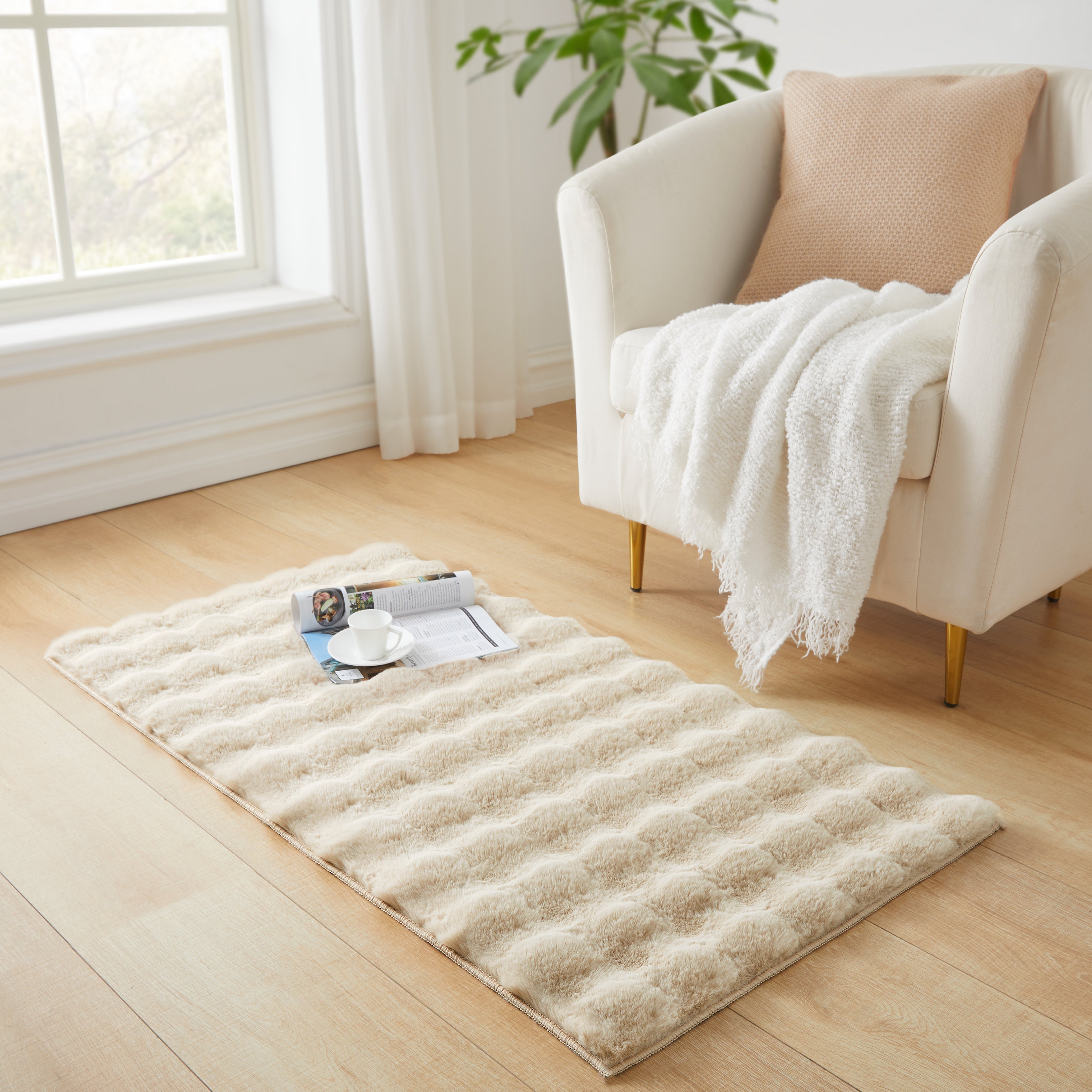 Soft Fluffy Bubble Texture Rug – Modern Faux Fur Area Carpet