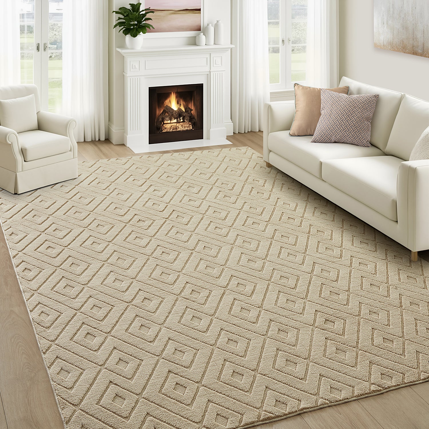 Hollow Square Geometric High-Low Pile Tufted Area Rug