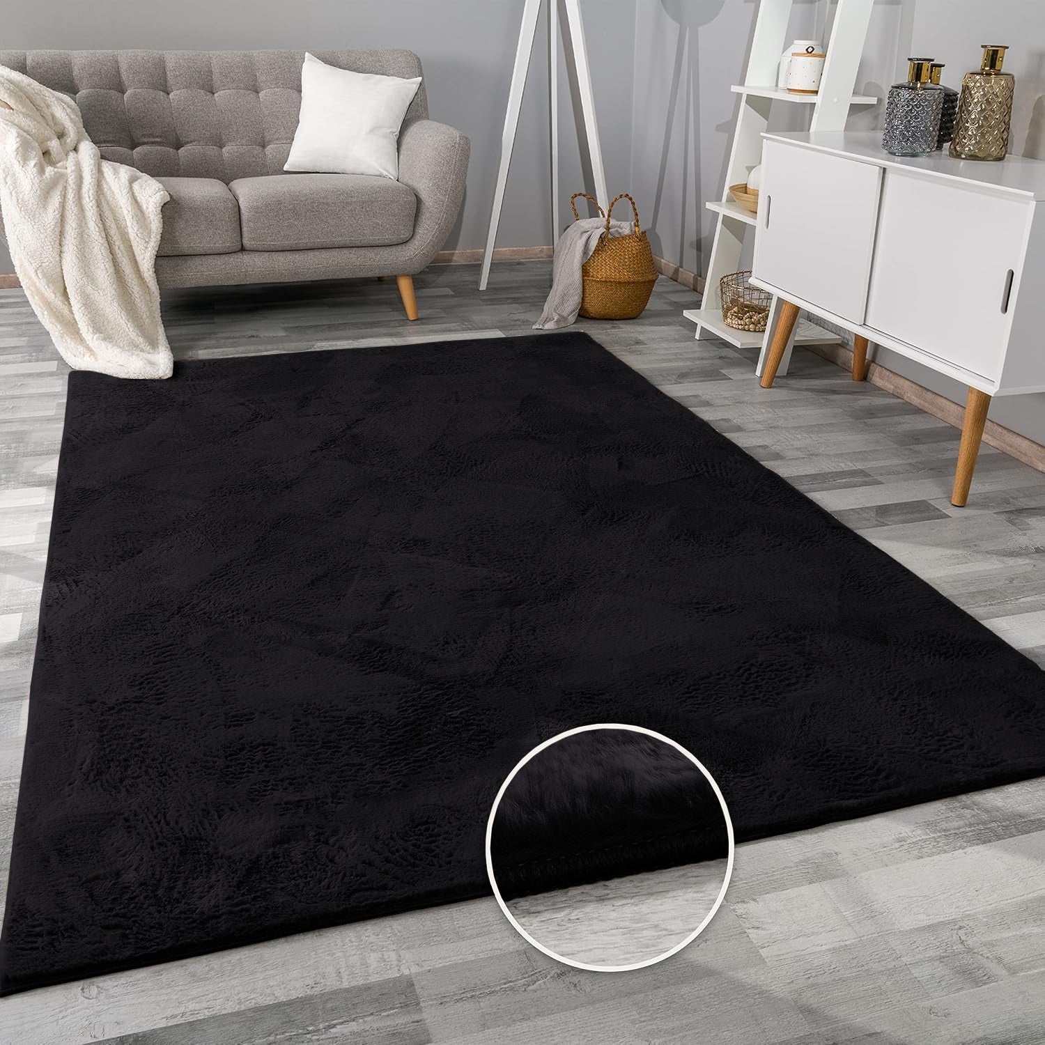 Black Rabbit Faux Fur Rug Fluffy Plush Bedroom Runner