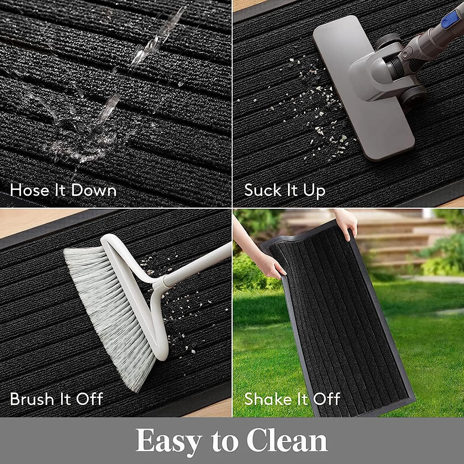 Washable Rubber Door Mat Indoor Outdoor Front Entryway Black
