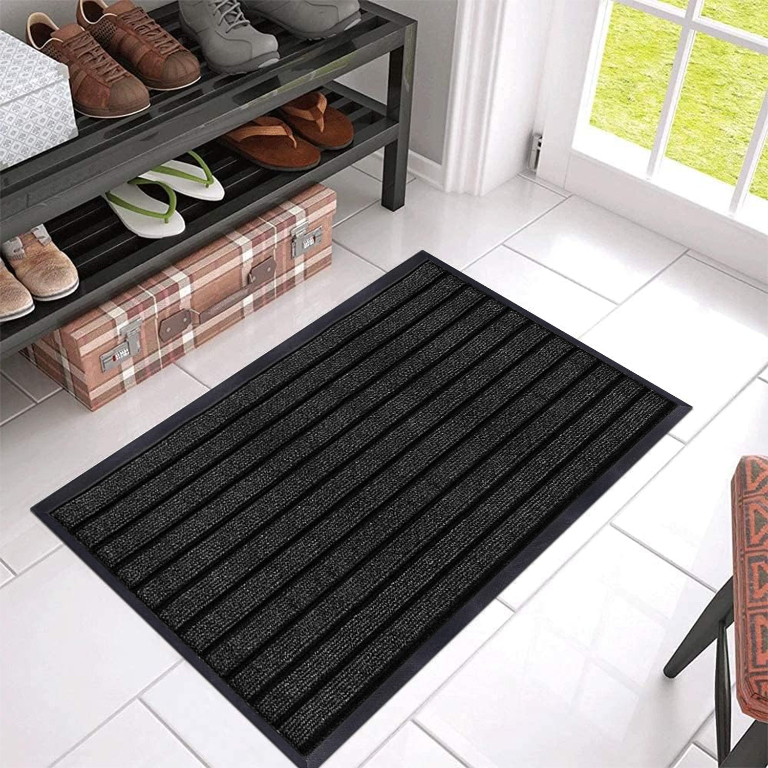 Washable Rubber Door Mat Indoor Outdoor Front Entryway Black