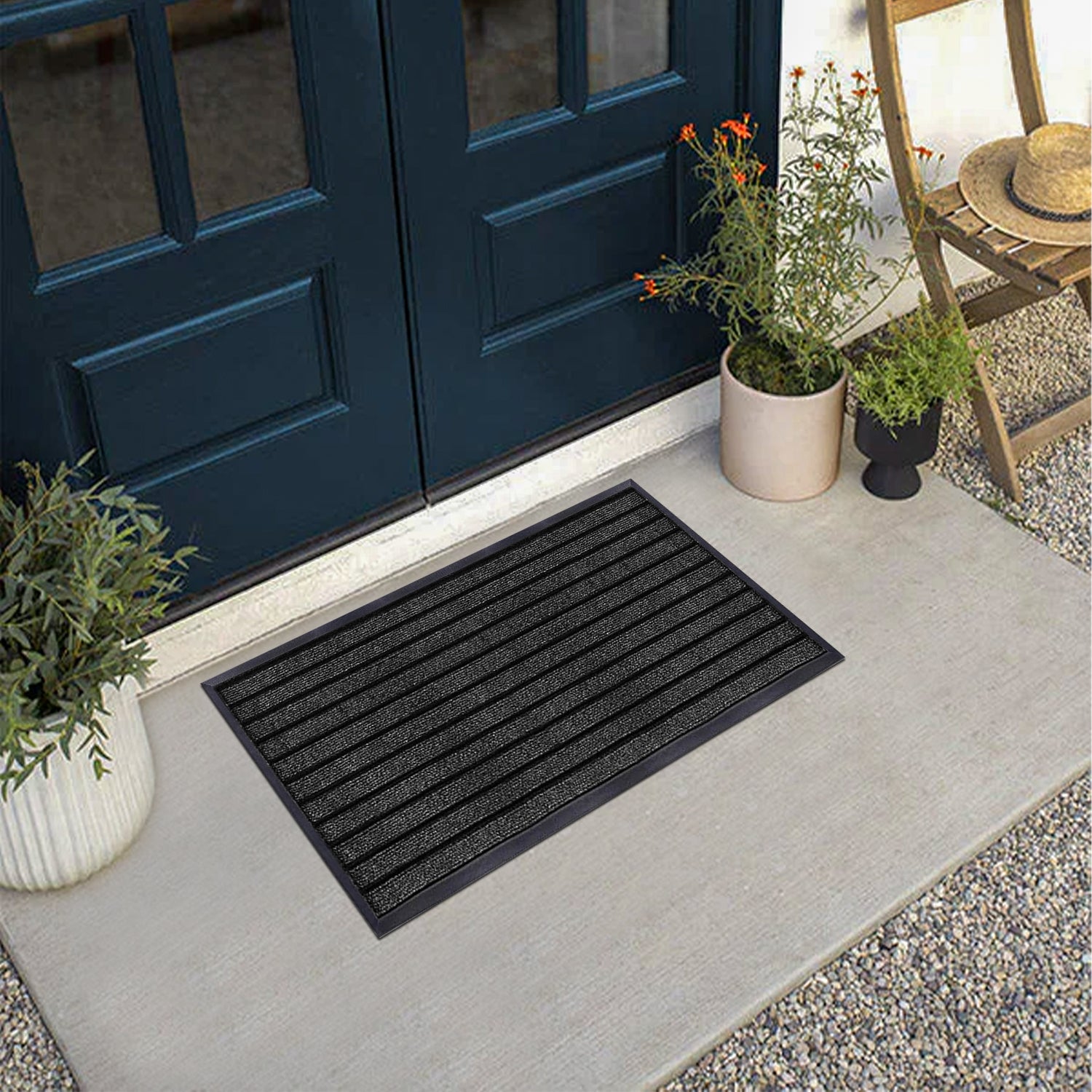 Washable Rubber Door Mat Indoor Outdoor Front Entryway Black