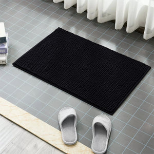 Soft Chenille Bath Mat Thick Absorbent Black