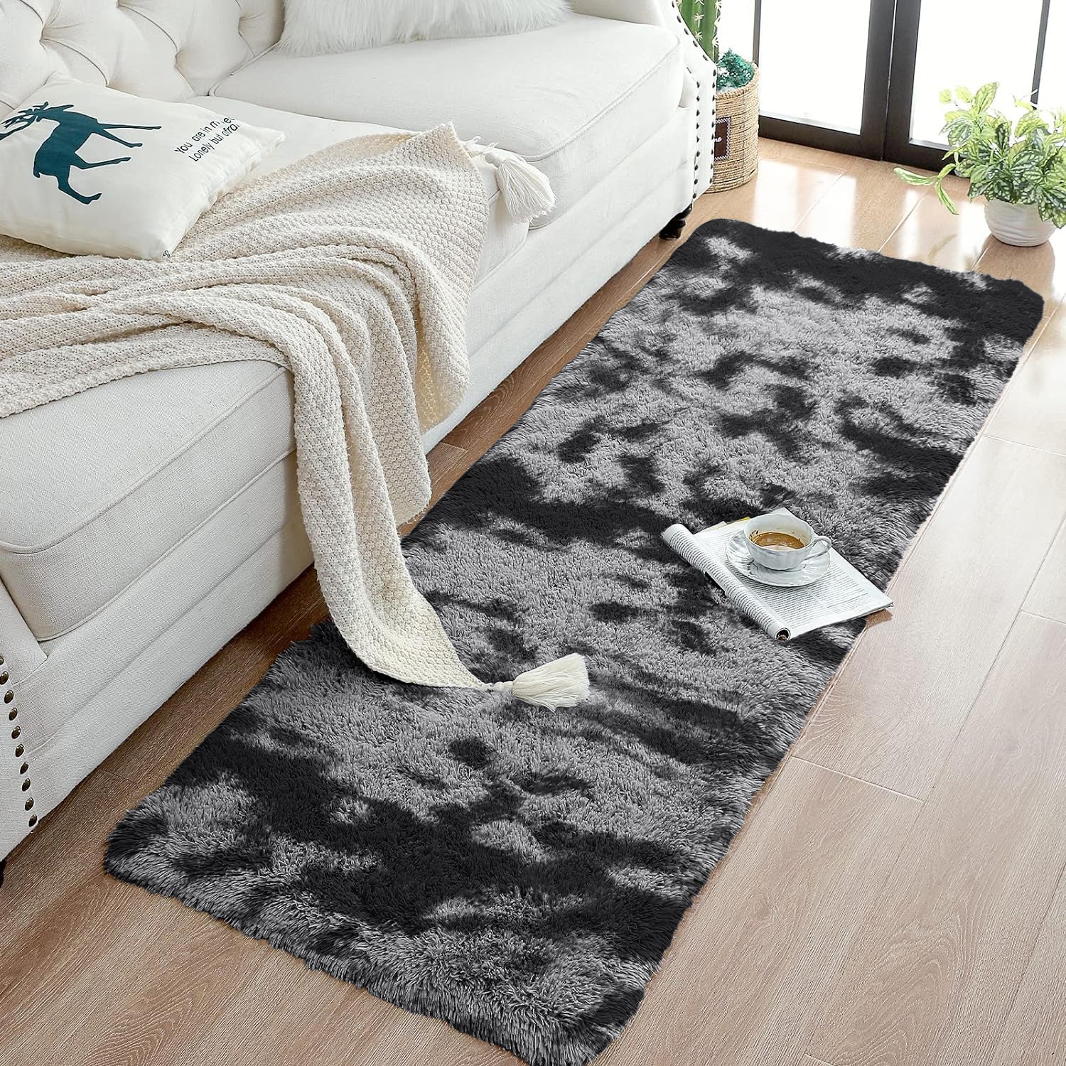 Fluffy Shaggy Rug Grey Tie Dye