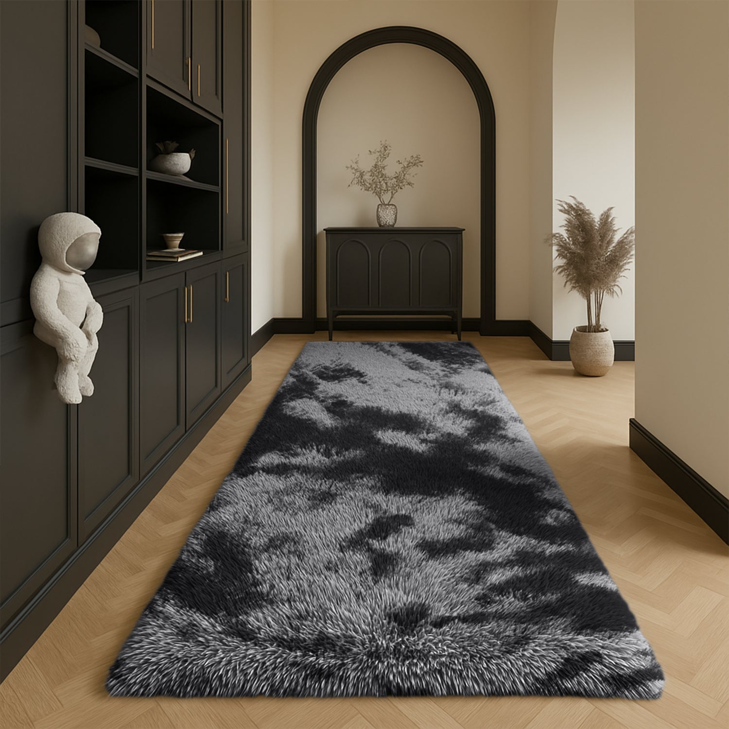 Fluffy Shaggy Rug Grey Tie Dye