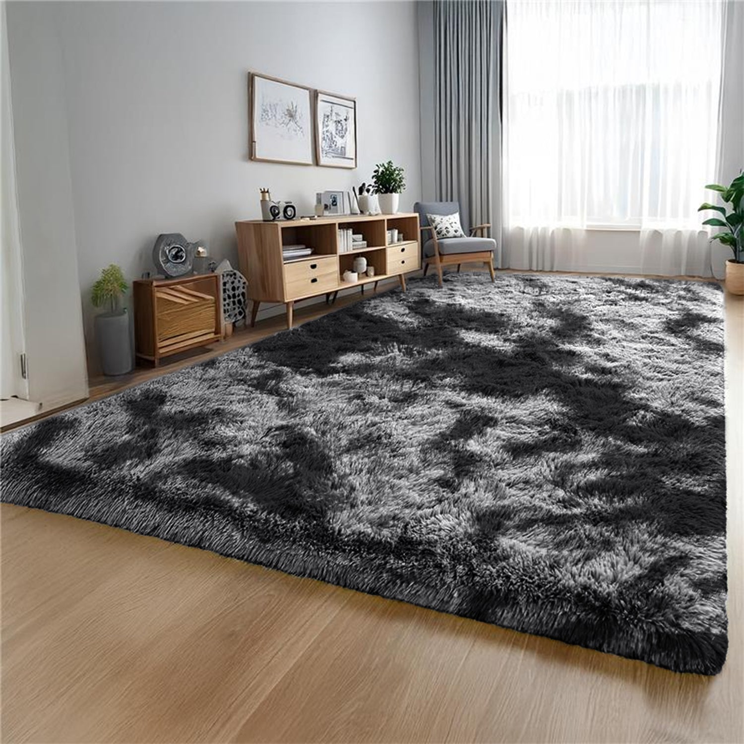 Fluffy Shaggy Rug Grey Tie Dye