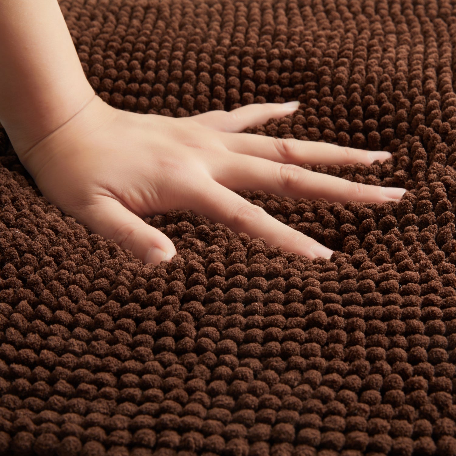 Soft Chenille Bath Mat Thick Absorbent Brown
