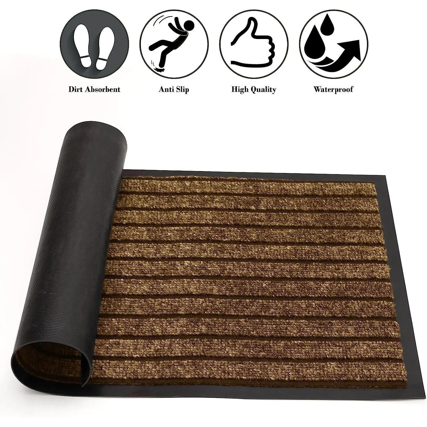 Washable Rubber Door Mat Indoor Outdoor Front Entryway Brown