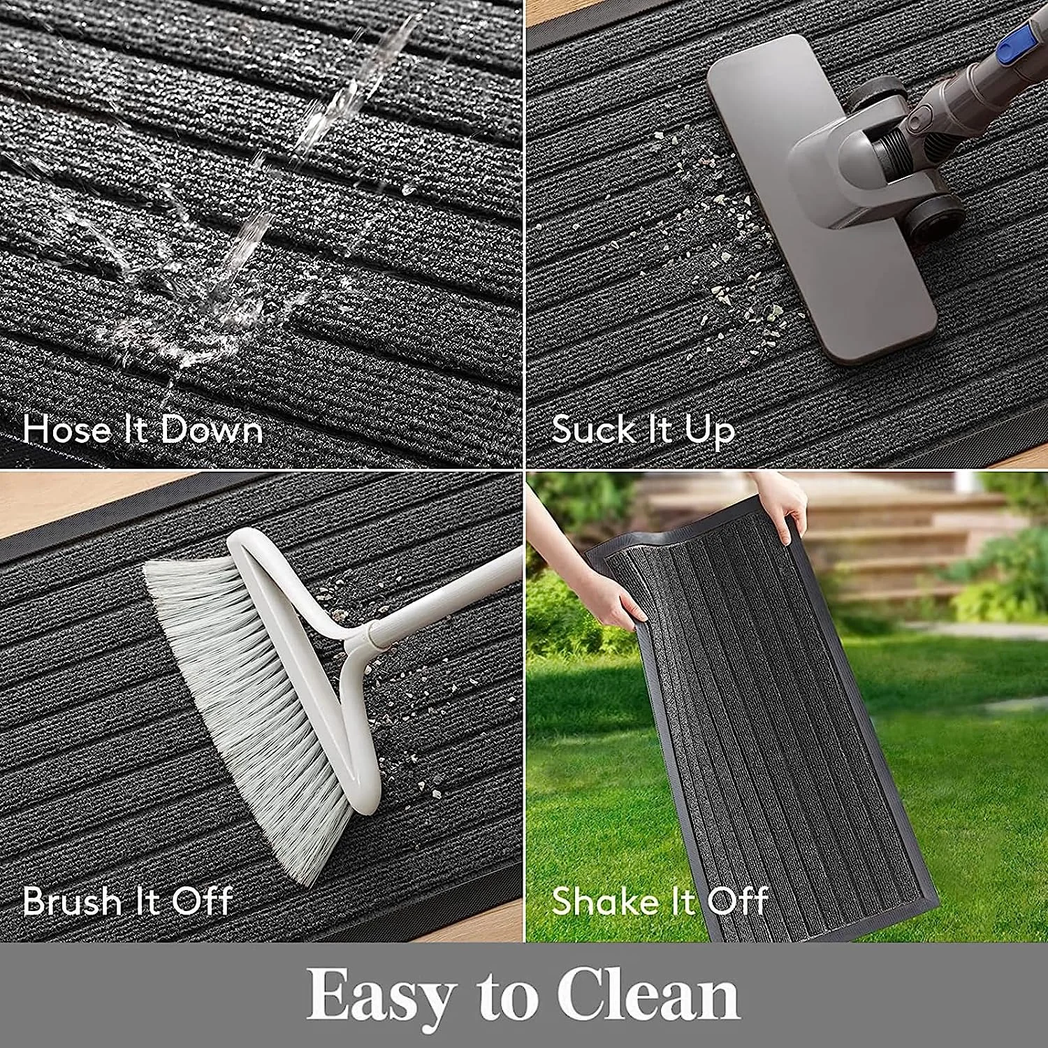 Washable Rubber Door Mat Indoor Outdoor Front Entryway Grey