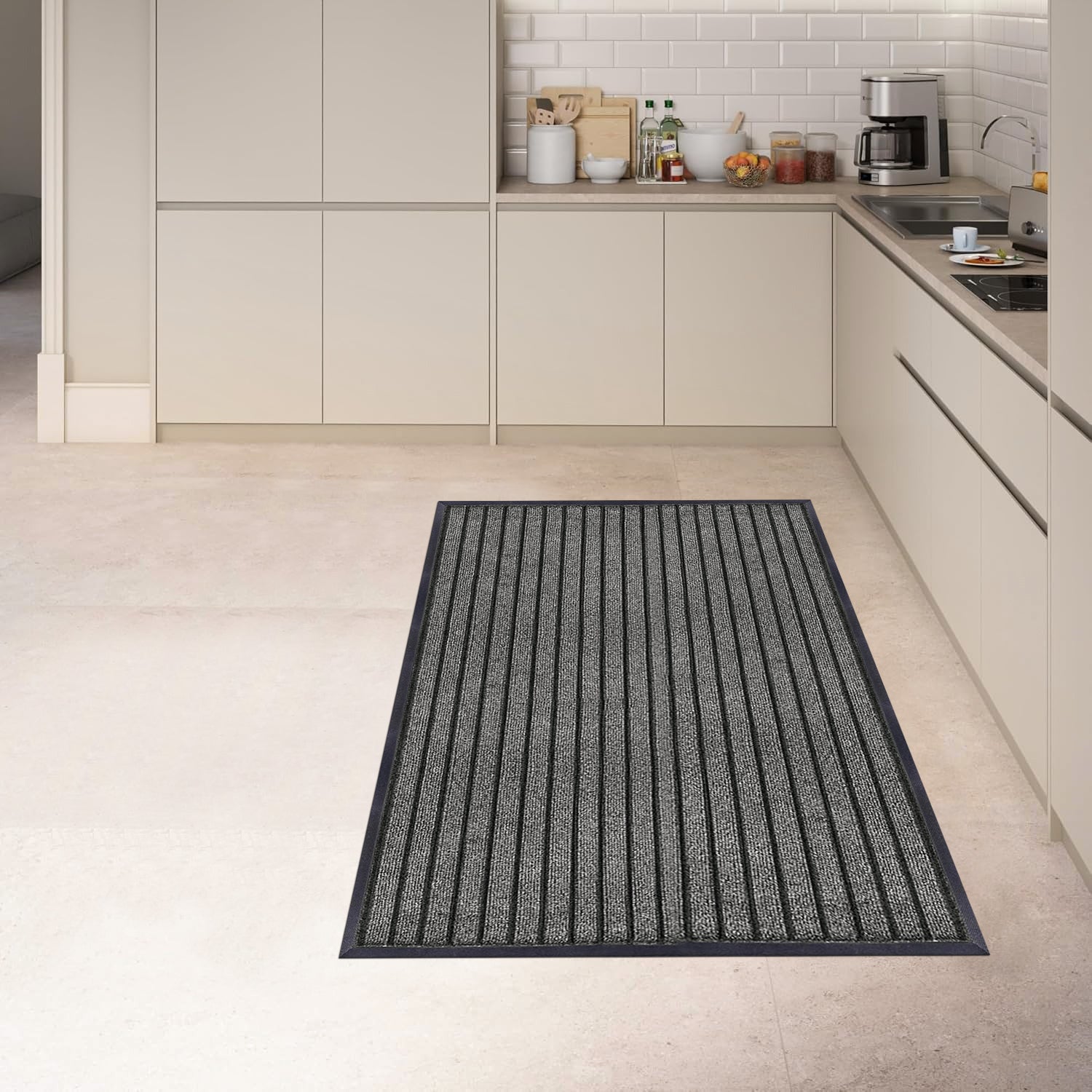 Washable Rubber Door Mat Indoor Outdoor Front Entryway Grey