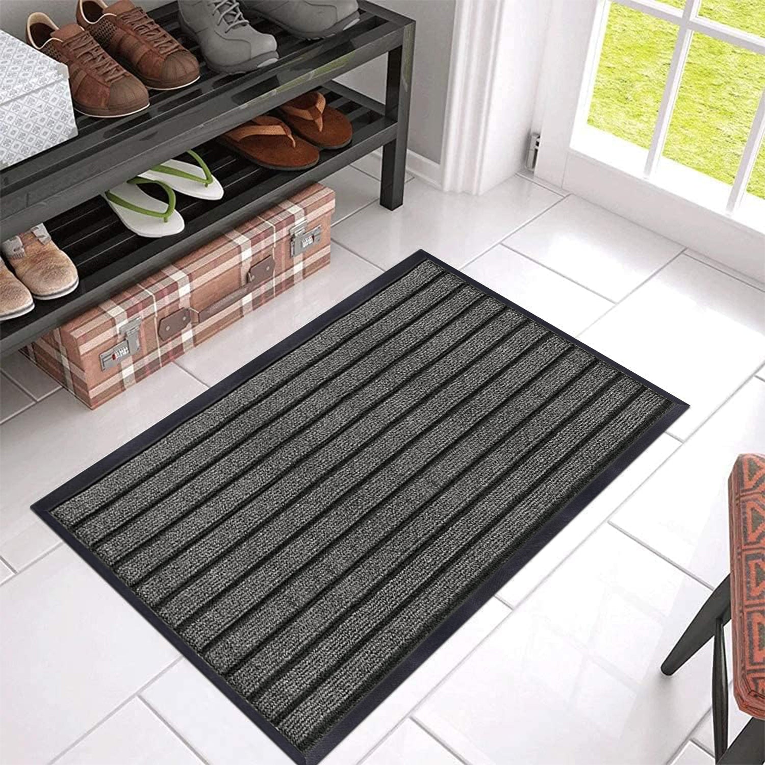 Washable Rubber Door Mat Indoor Outdoor Front Entryway Grey
