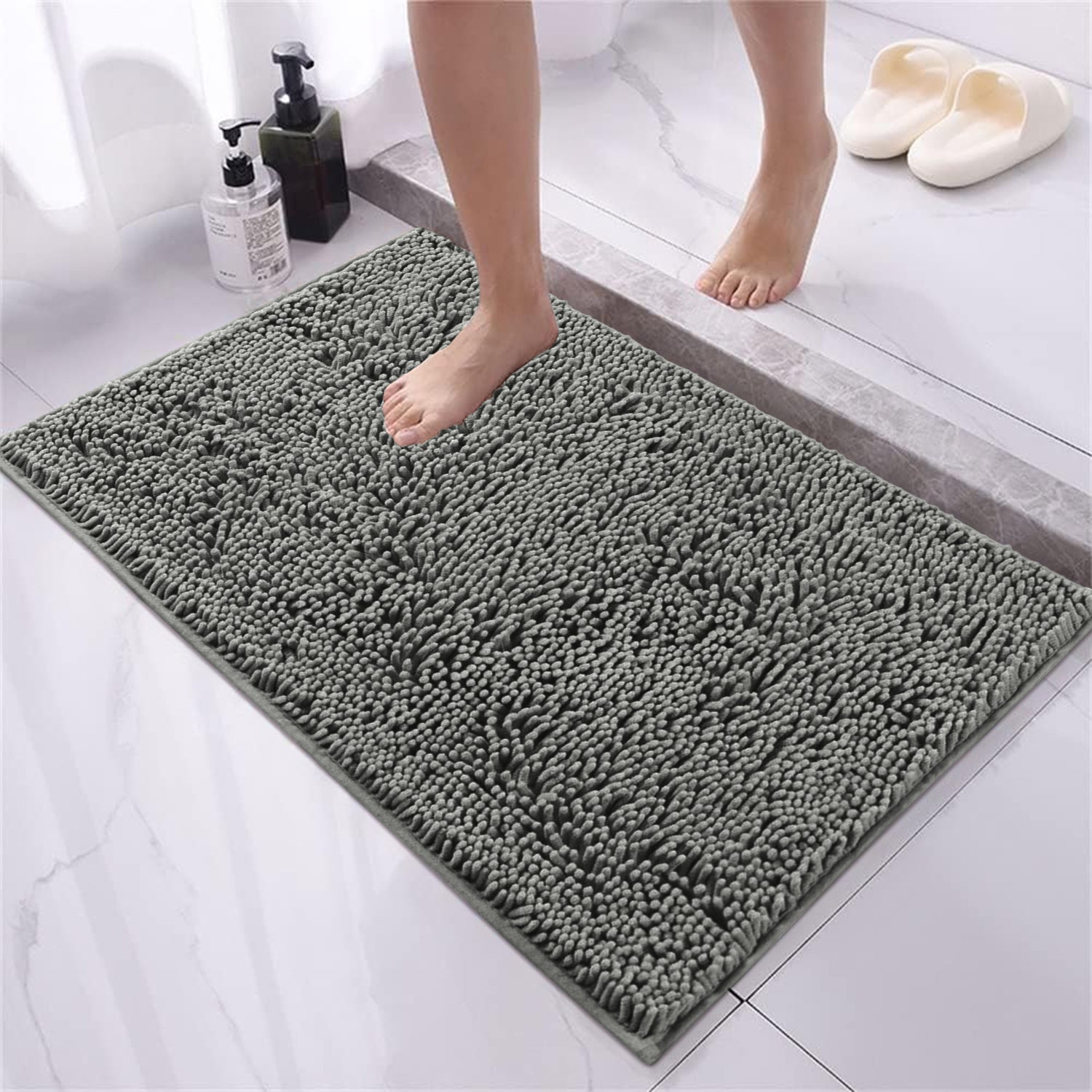 Soft Chenille Bath Mat Thick Absorbent Grey