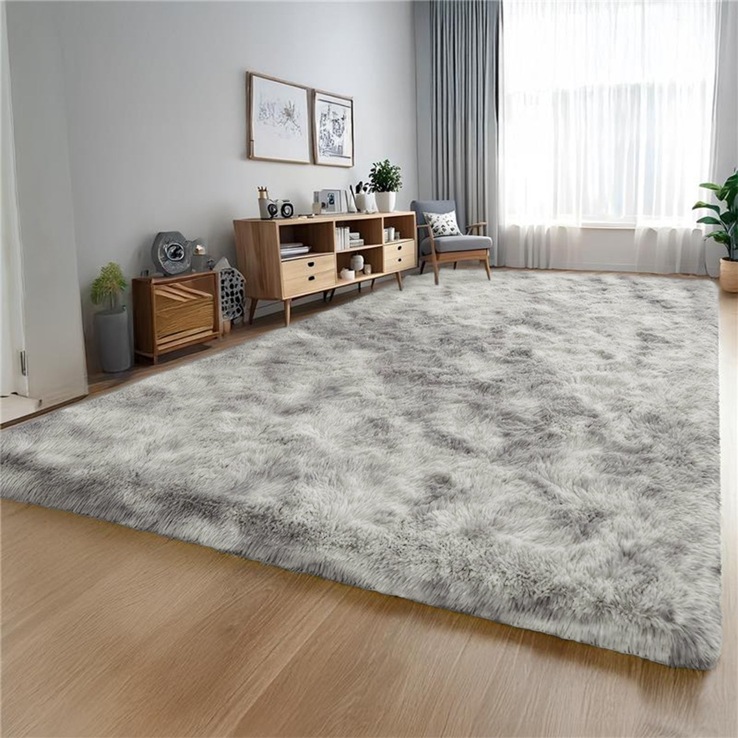 Hallway Runner Shaggy Rug Light Grey Tie Dye