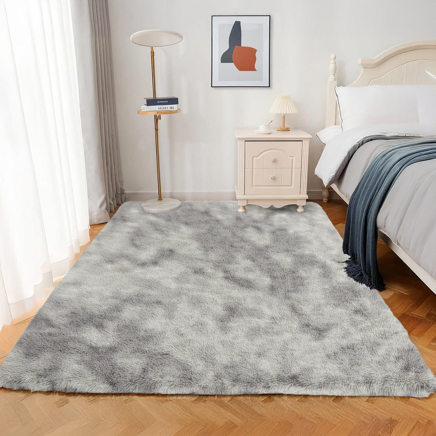 Hallway Runner Shaggy Rug Light Grey Tie Dye
