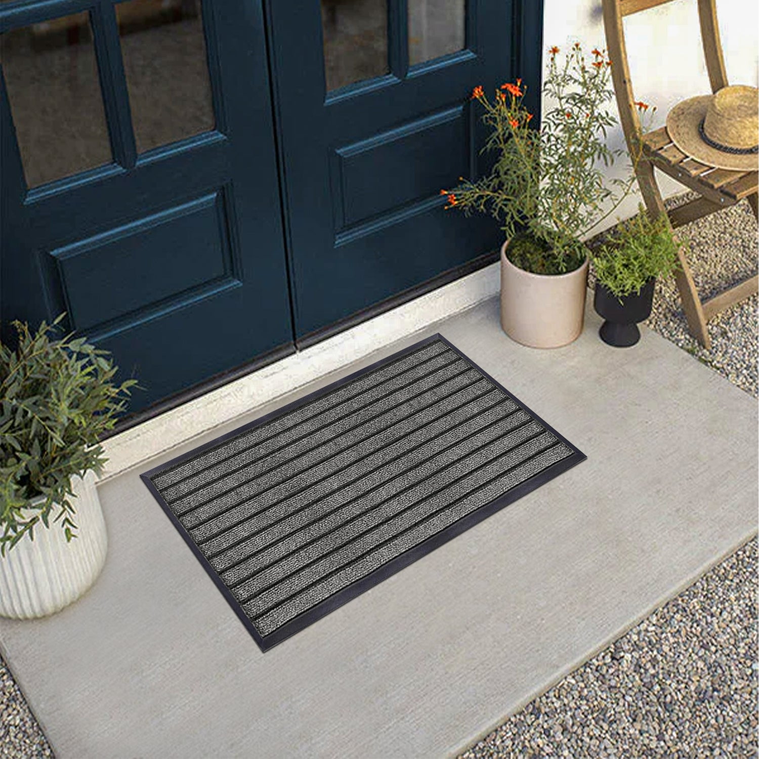 Washable Rubber Door Mat Indoor Outdoor Front Entryway Grey