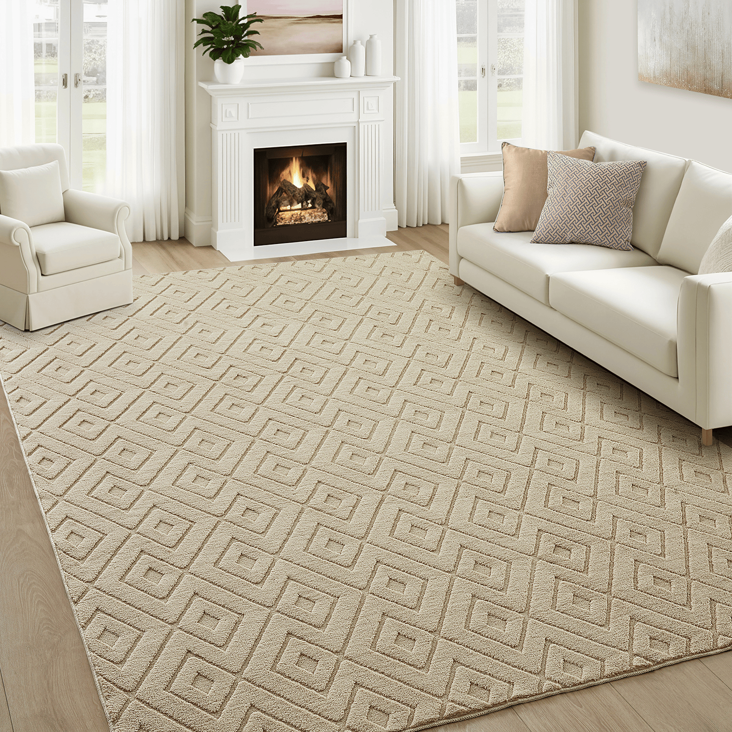 Hollow Square Geometric High-Low Pile Tufted Area Rug