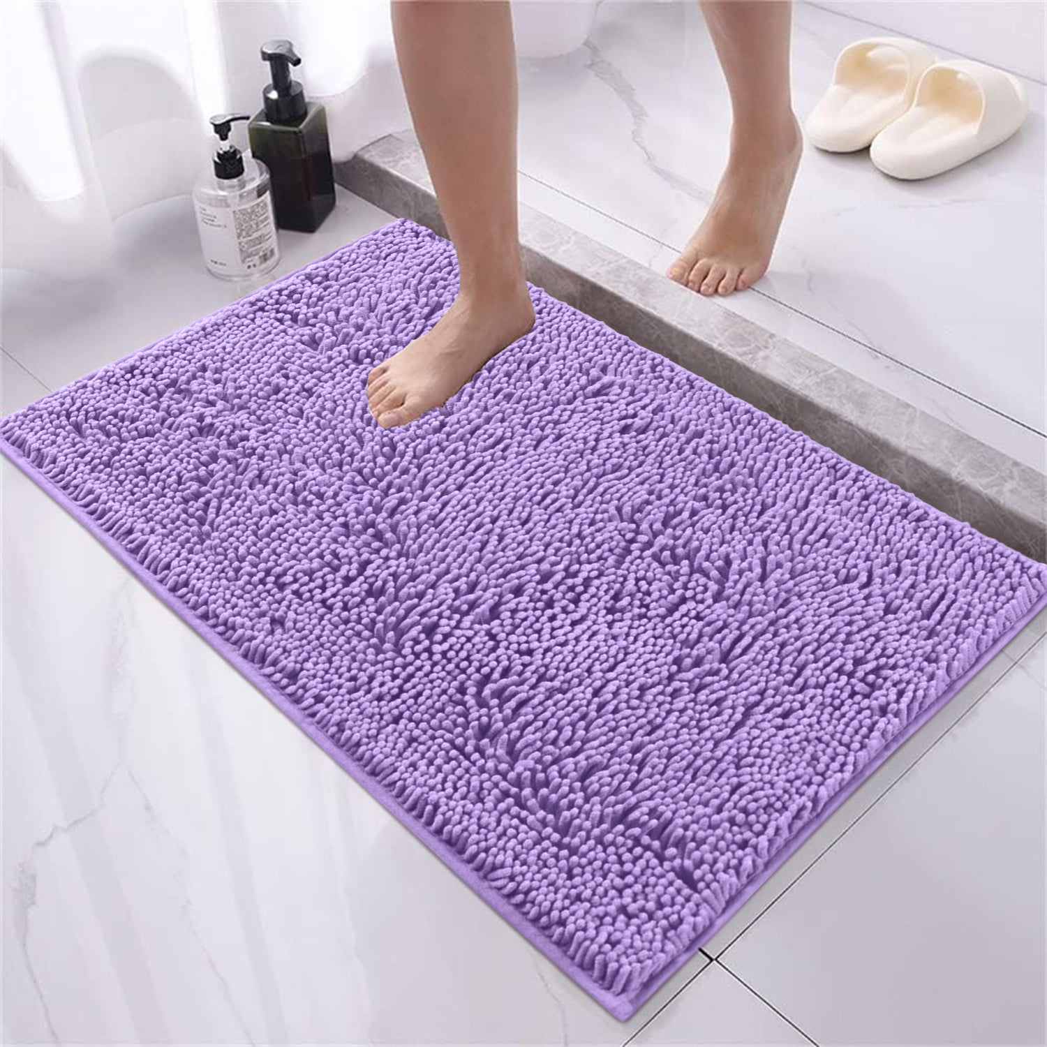 Soft Chenille Bath Mat Thick Absorbent Purple