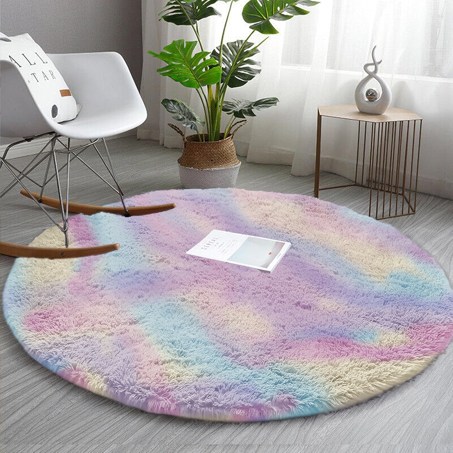 Rainbow Tie Dye Round Shaggy Rug