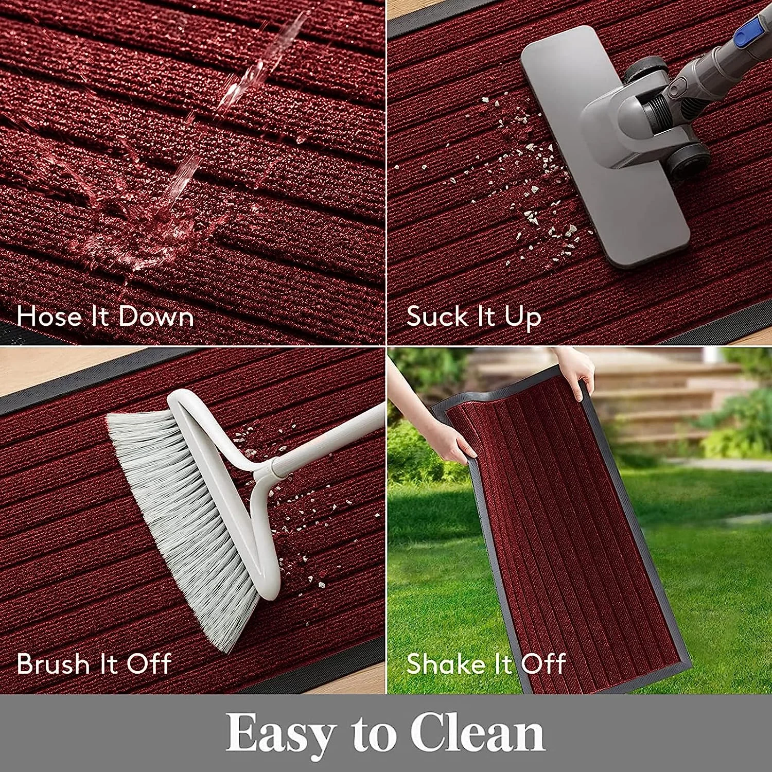 Washable Rubber Door Mat Indoor Outdoor Front Entryway Burgundy