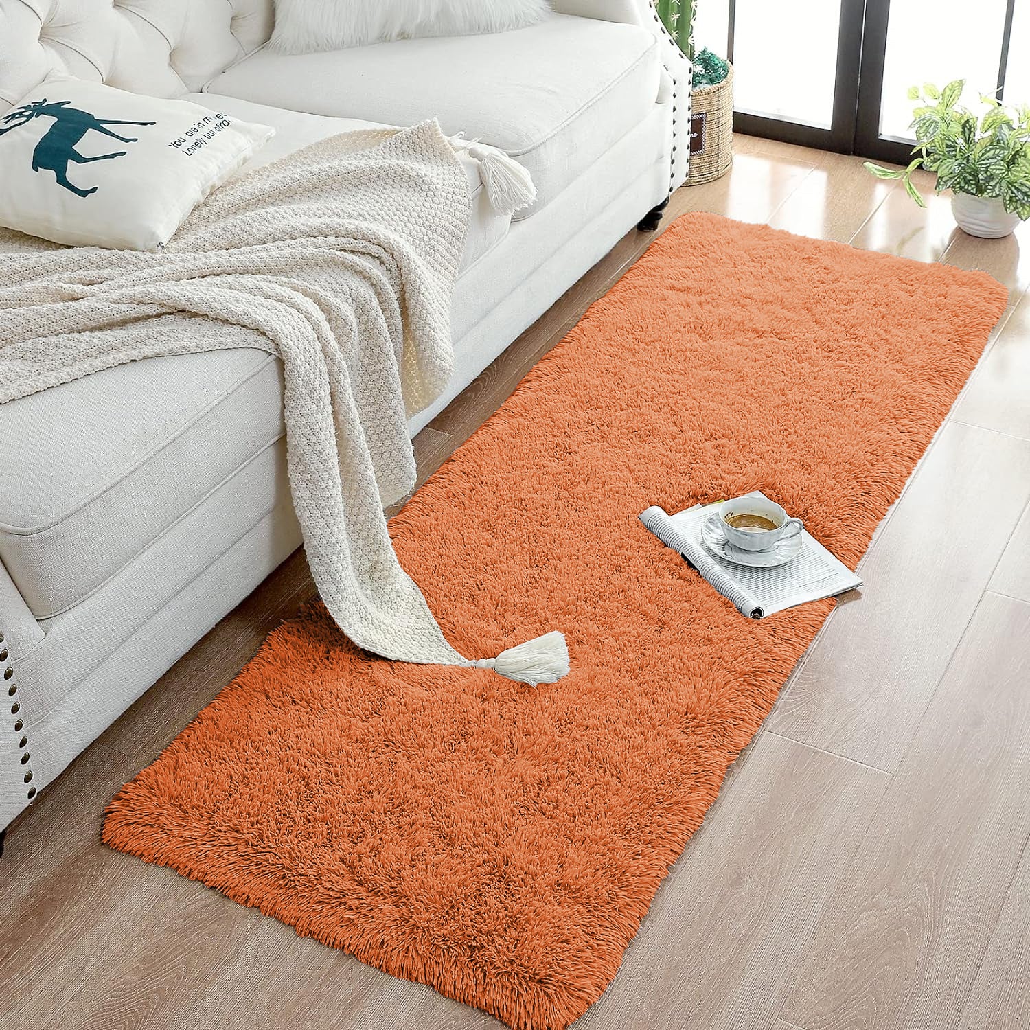 Thick Pile Shaggy Rug For Living Room Rust