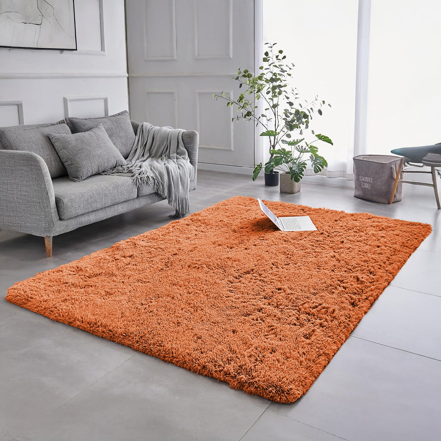 Thick Pile Shaggy Rug For Living Room Rust