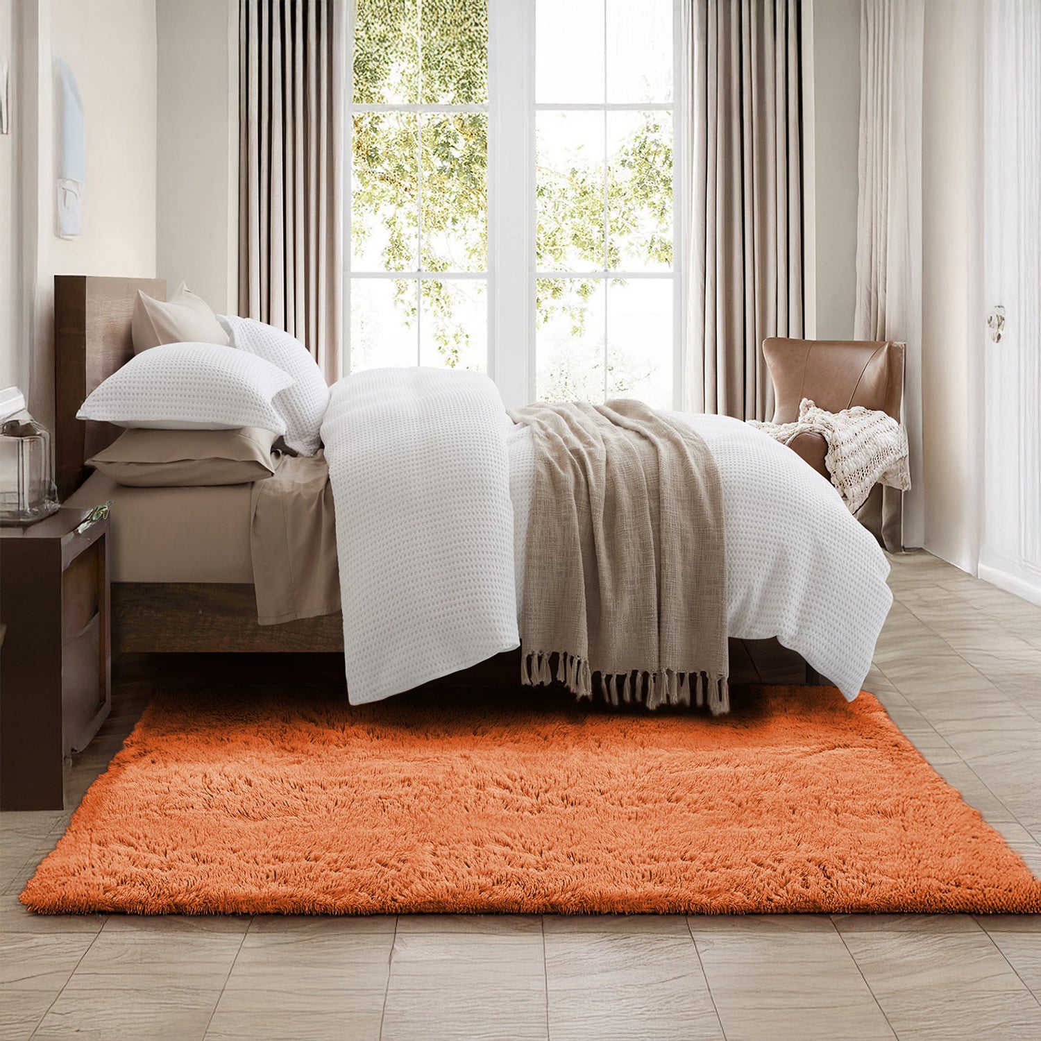 Thick Pile Shaggy Rug For Living Room Rust