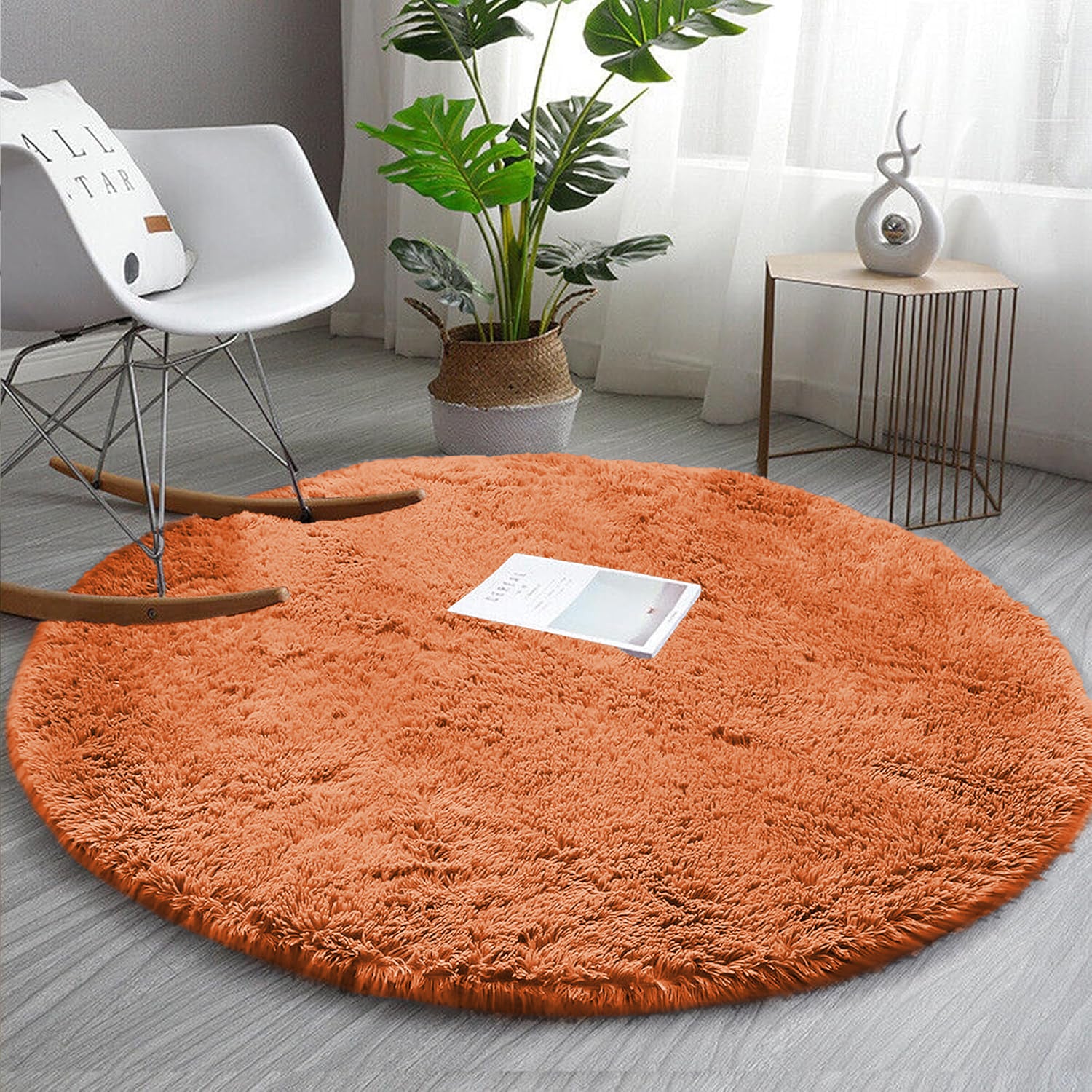 Round Rust Shaggy Rug Cosy Soft