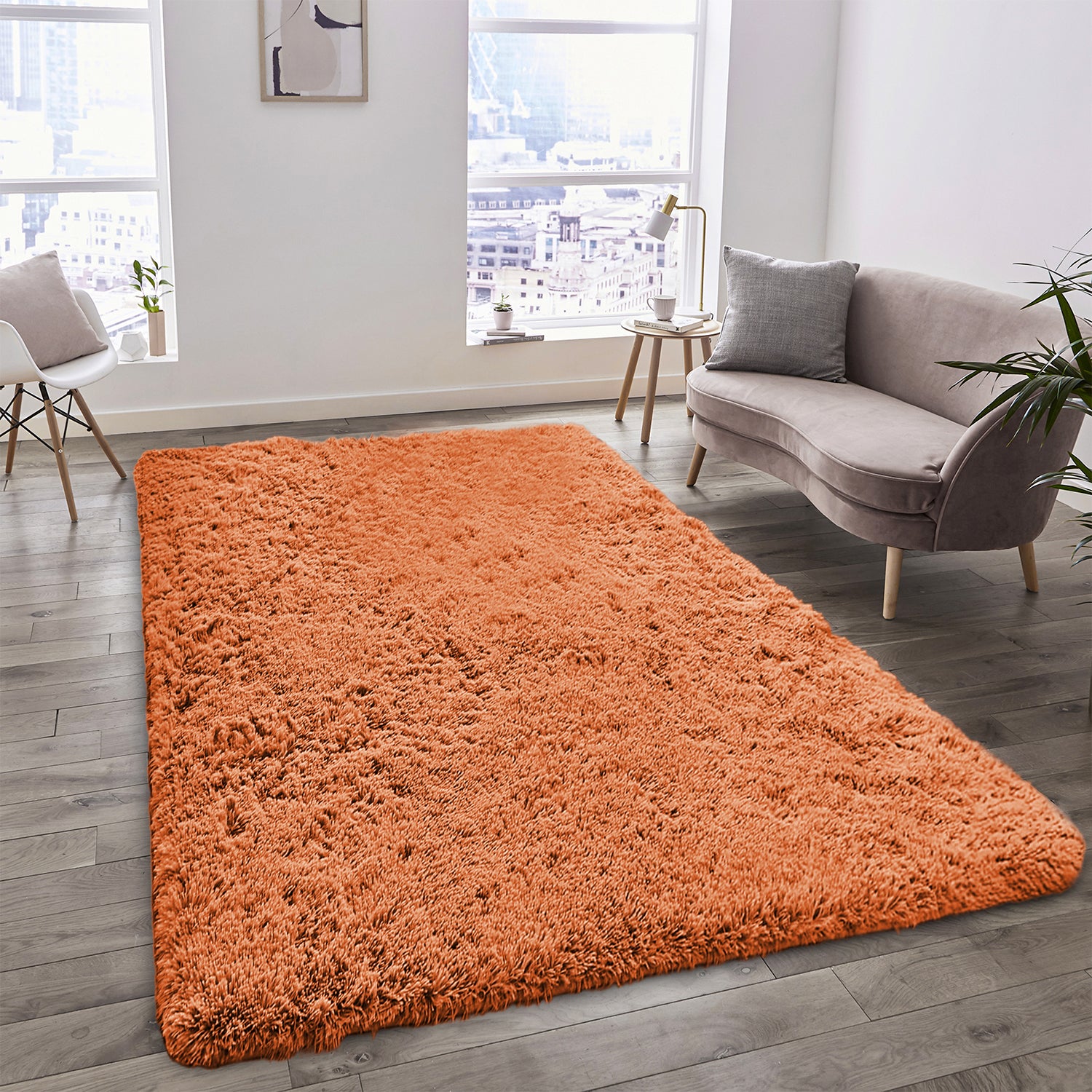 Thick Pile Shaggy Rug For Living Room Rust