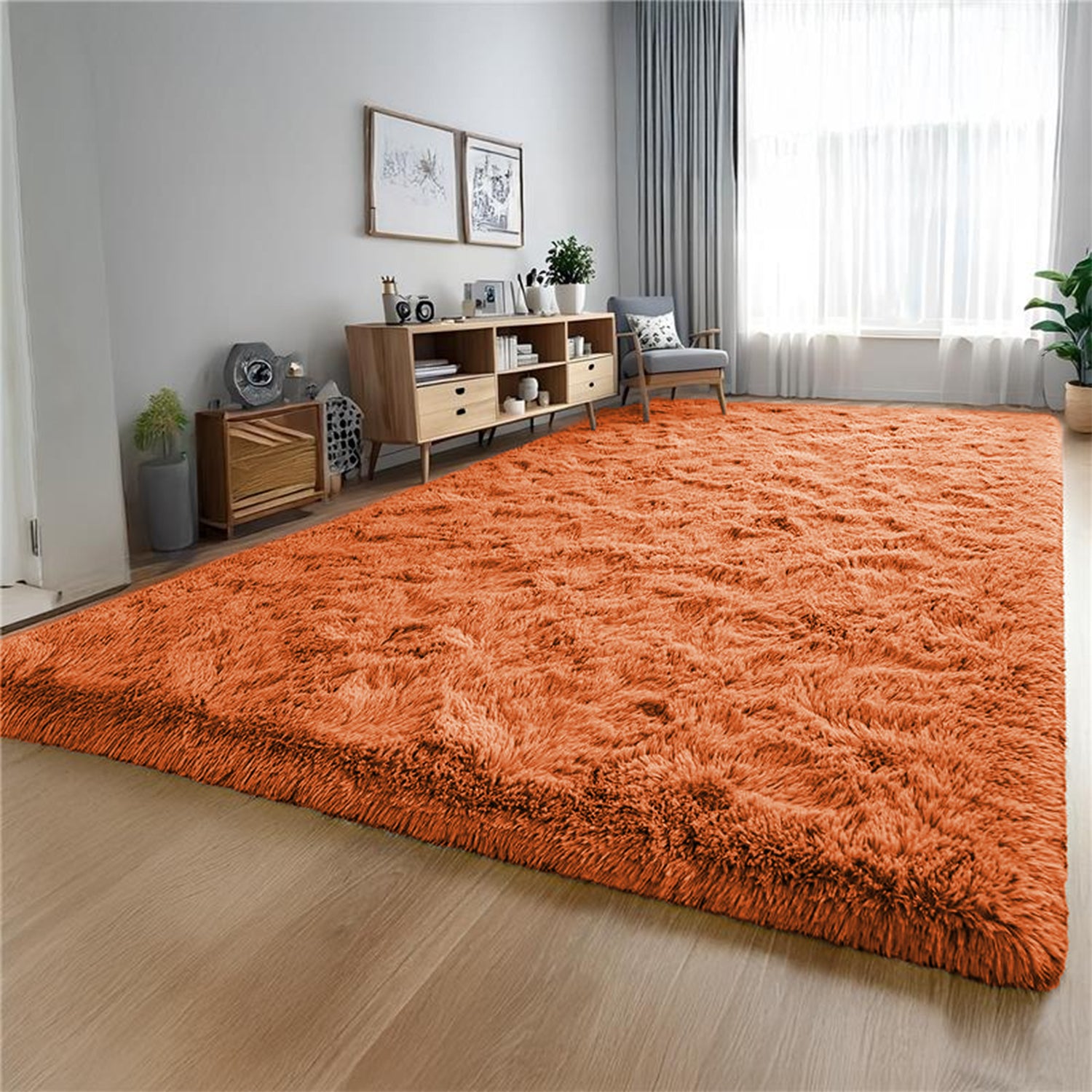 Thick Pile Shaggy Rug For Living Room Rust