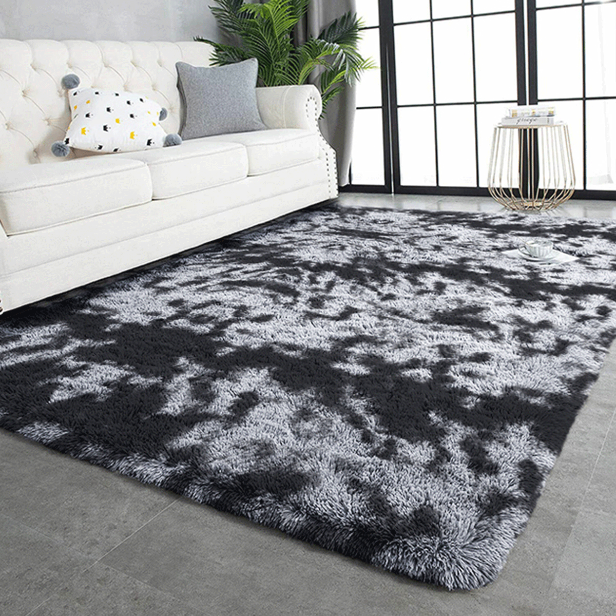 Fluffy Shaggy Rug Grey Tie Dye