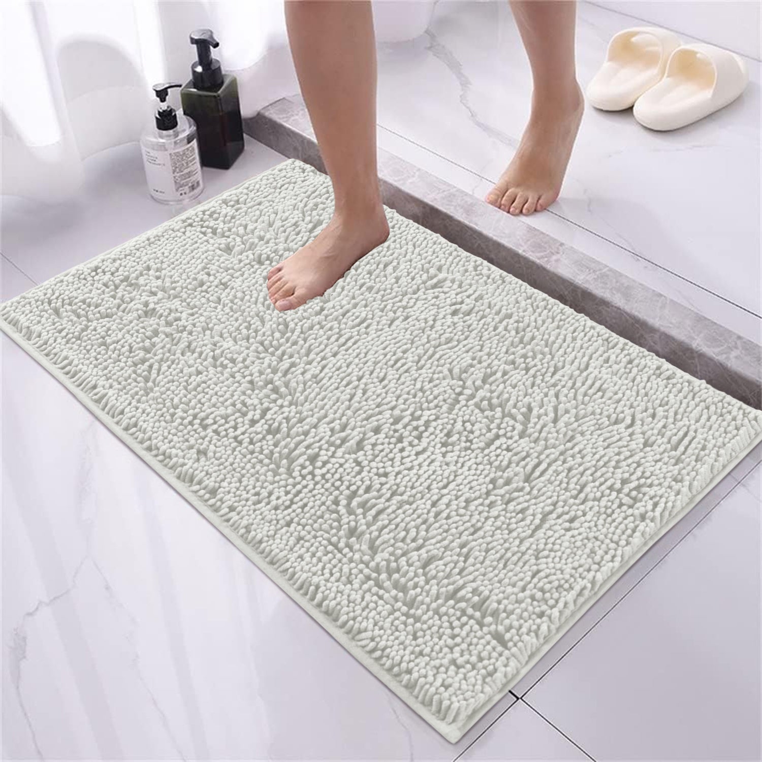 Soft Chenille Bath Mat Thick Absorbent White