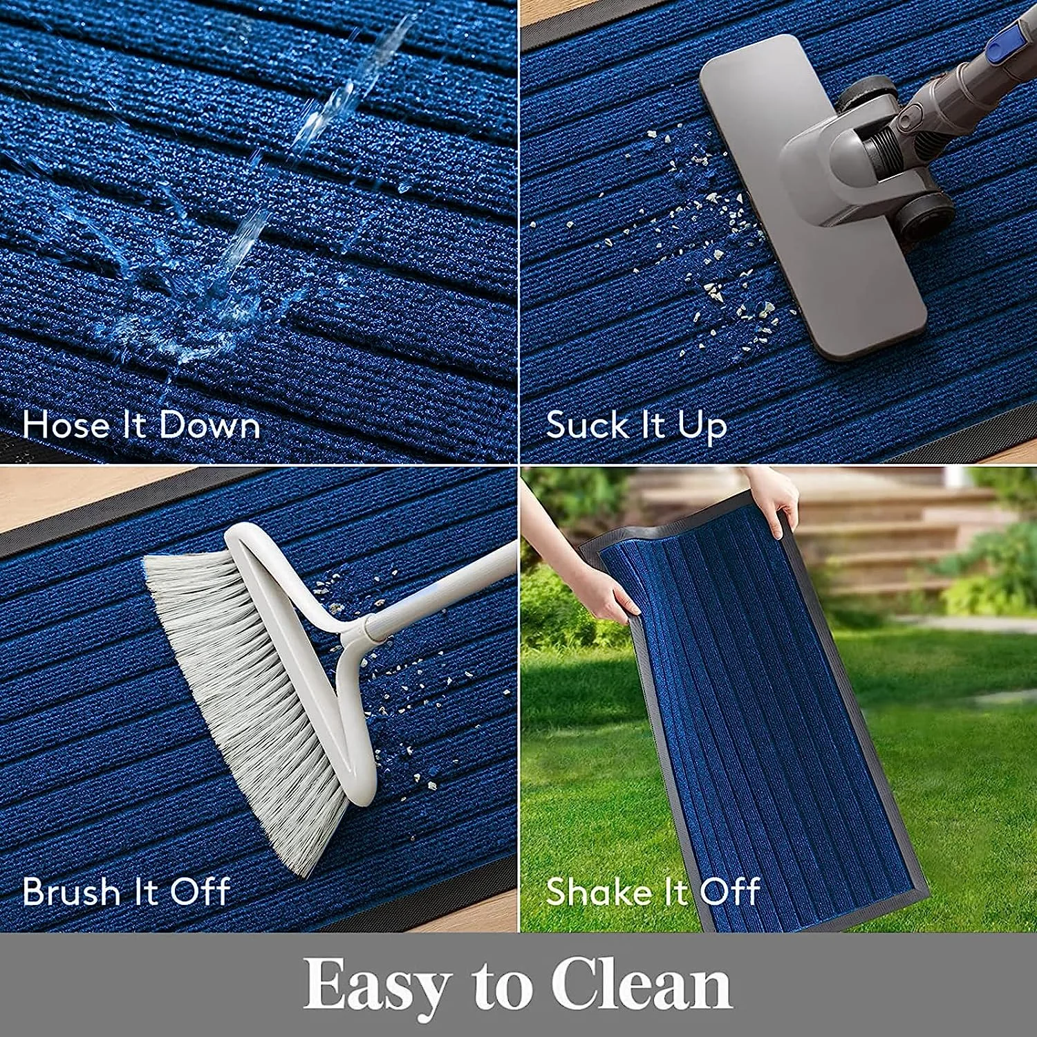 Washable Rubber Door Mat Indoor Outdoor Front Entryway Blue