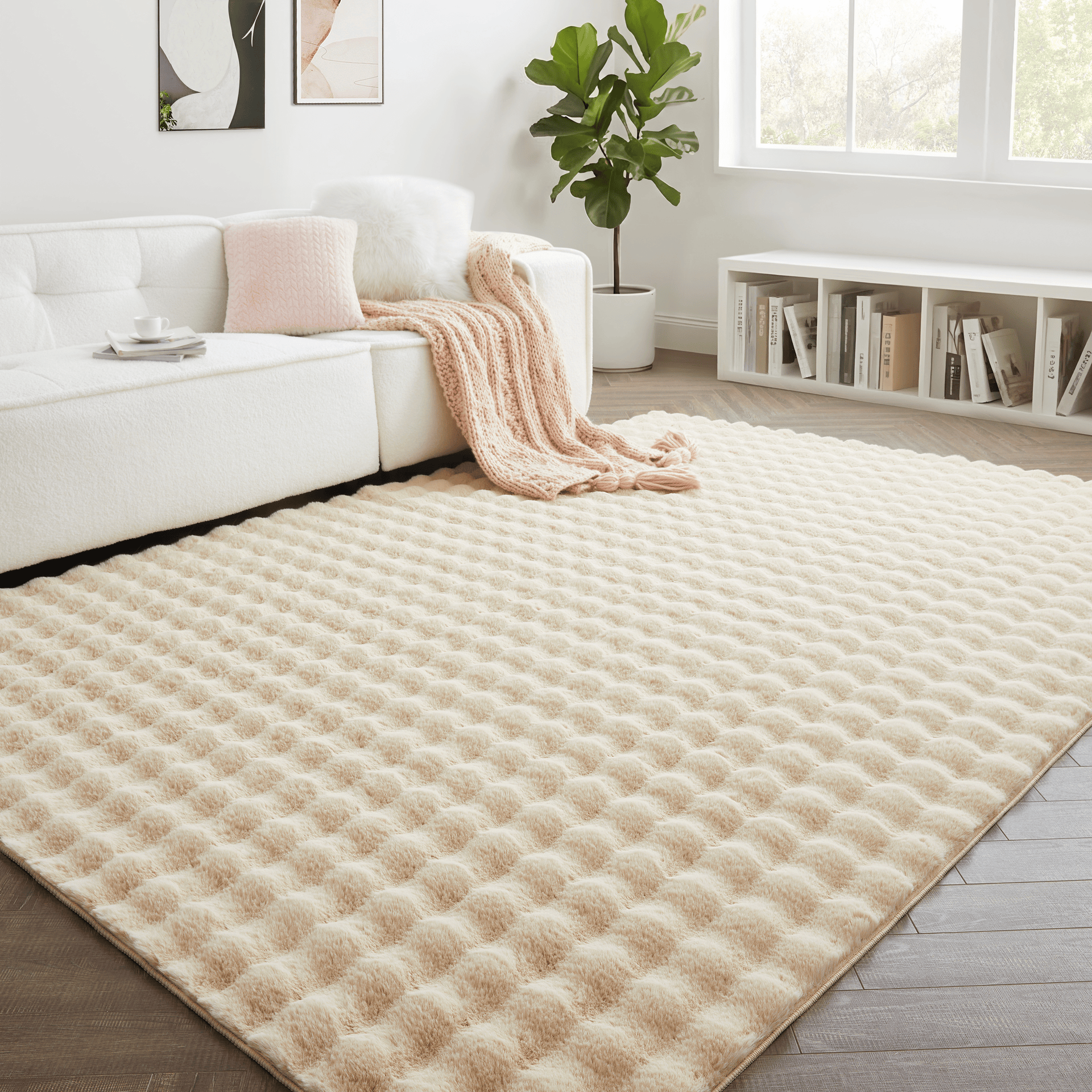 Soft Fluffy Bubble Texture Rug – Modern Faux Fur Area Carpet