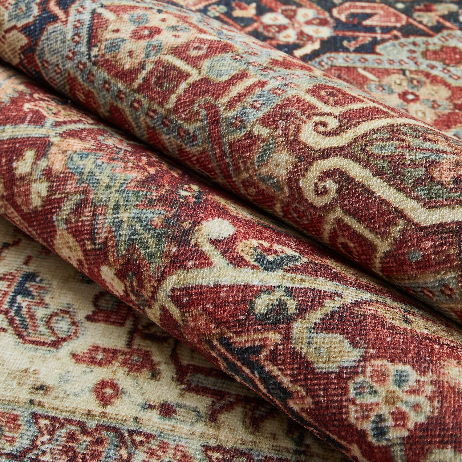 Rust & Navy Heriz Medallion Washable Rug - Traditional Persian Geometric Carpet