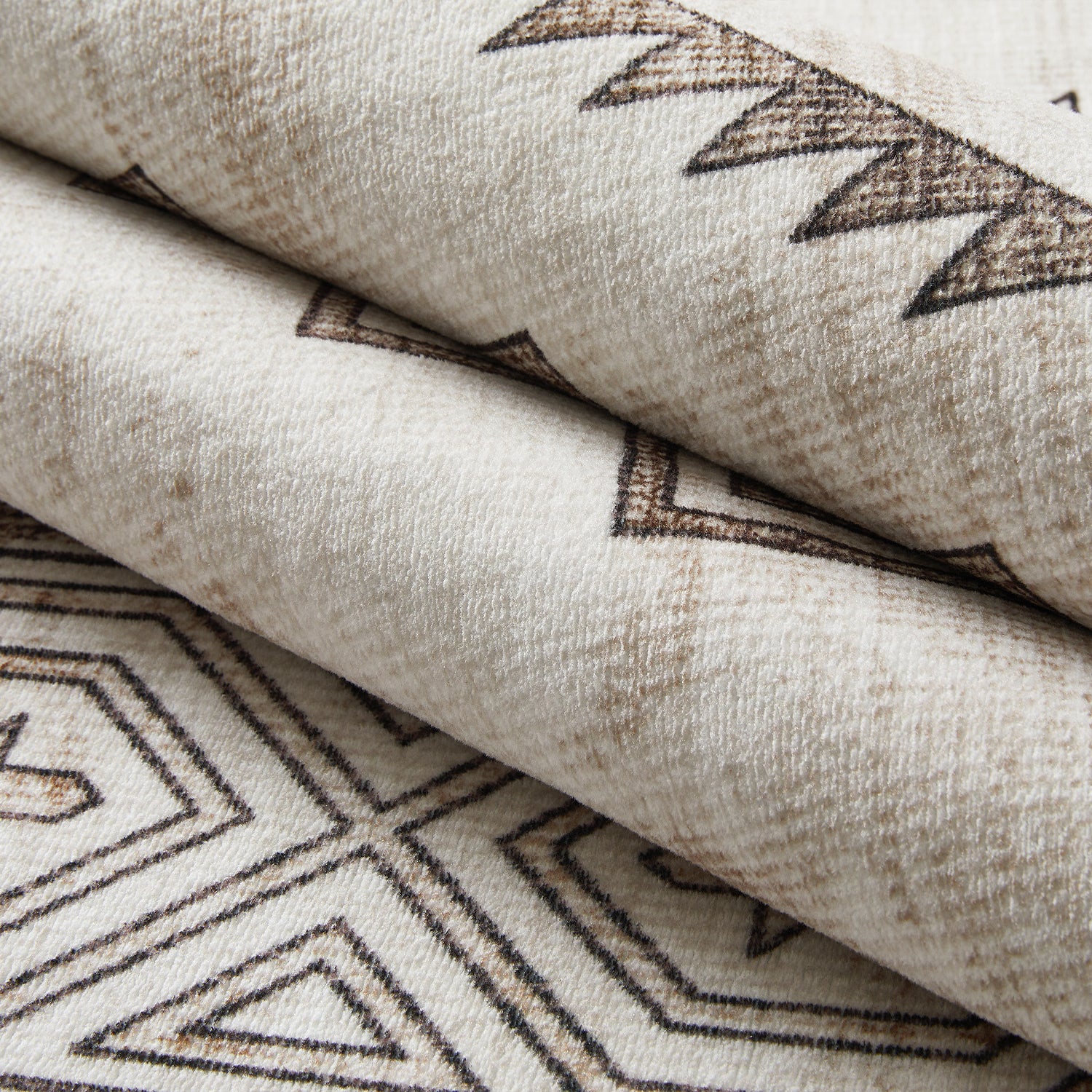 Neutral Cream & Brown Tribal Kilim Washable Runner Rug - Scandinavian Boho Carpet