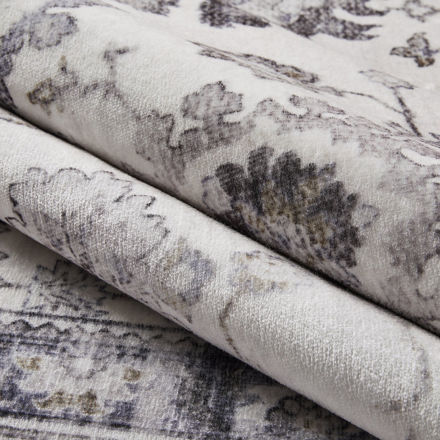 Grey & Ivory Distressed Persian Floral Washable Rug - Traditional All-Over Border Carpet