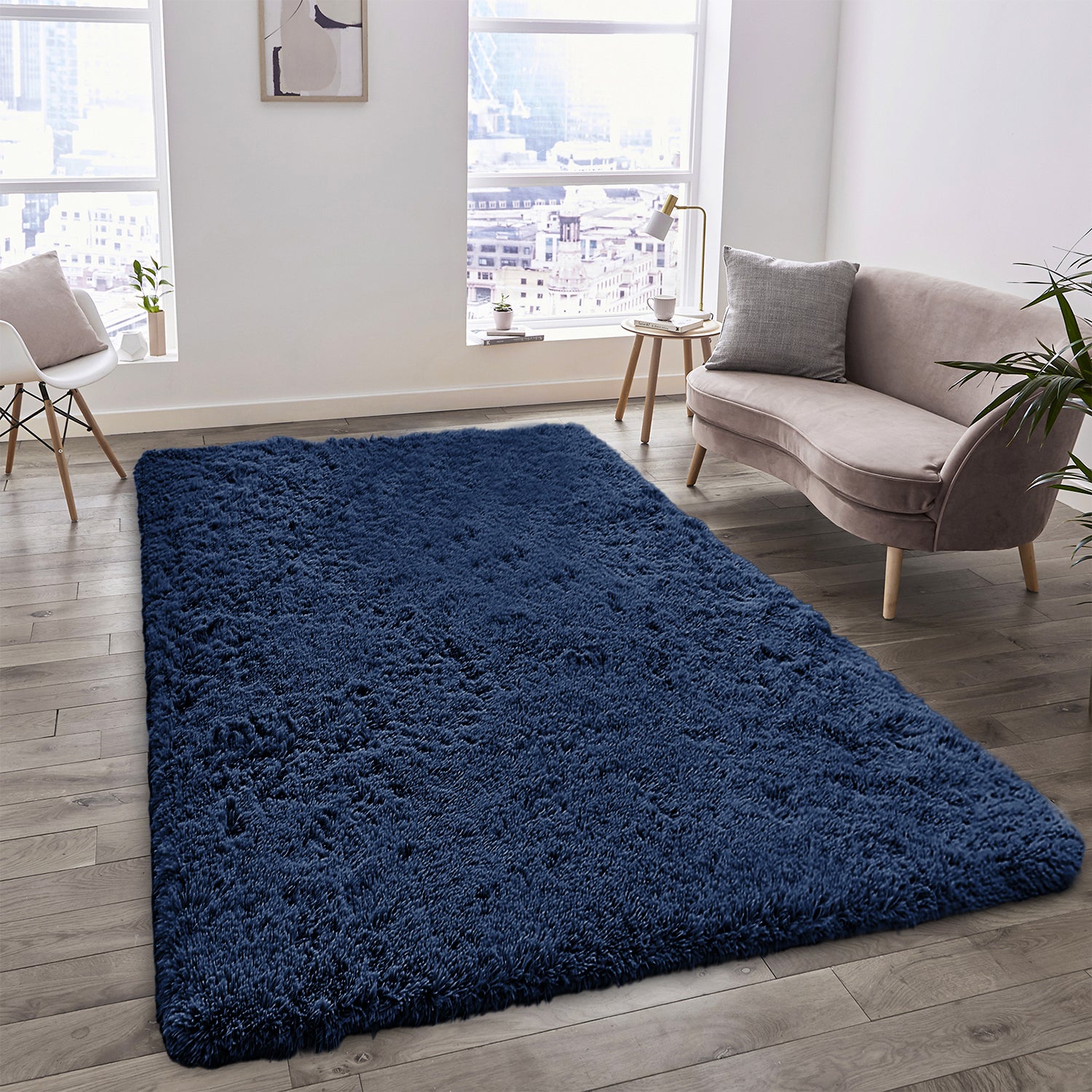 Navy Fluffy Shaggy Rug Carpet