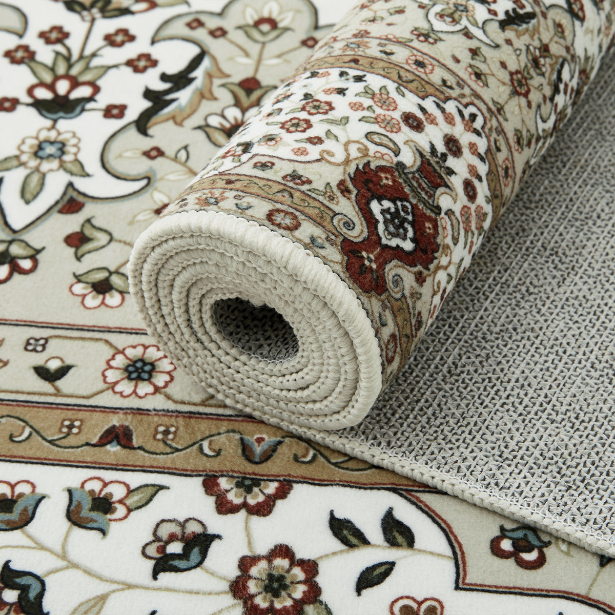 Beige & Cream Persian Medallion Washable Rug - Classic Oriental Carpet