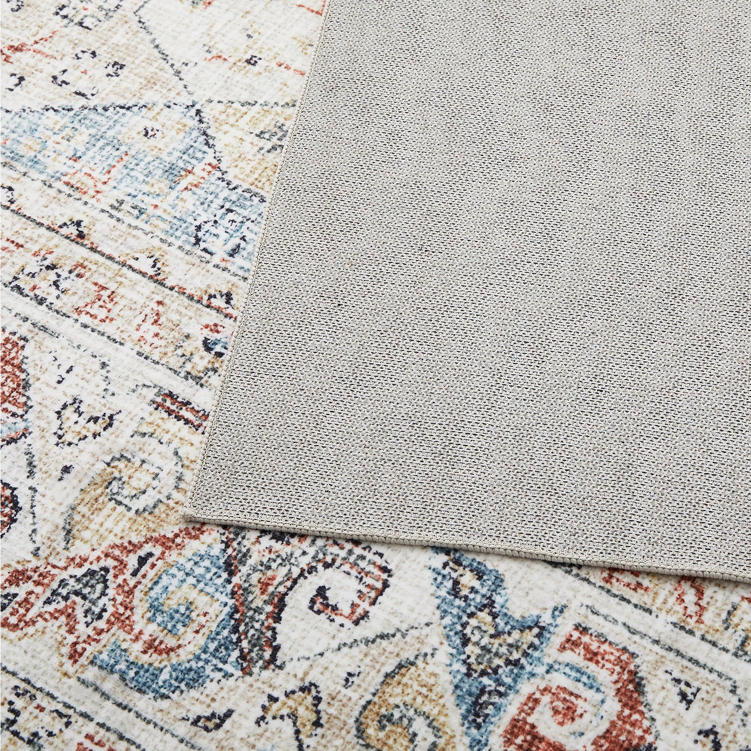 Beige & Blue Multi Mamluk Star Lattice Washable Vintage Area Rug