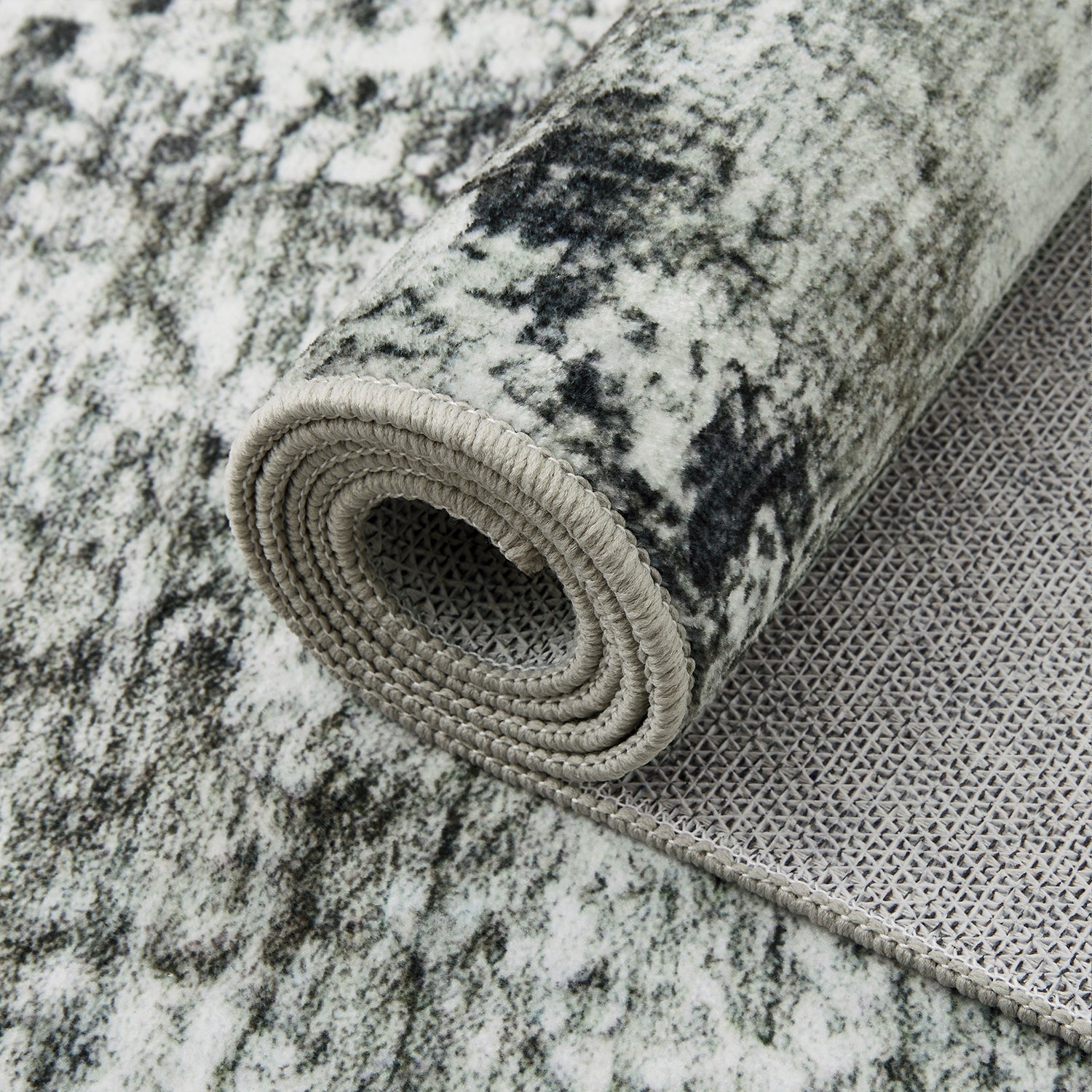 Grey Abstract Distressed Washable Rug - Modern Concrete-Effect Area Carpet
