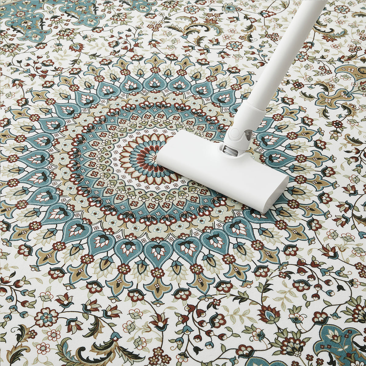Teal & Cream Persian Medallion Washable Rug - Traditional Floral Area Carpet