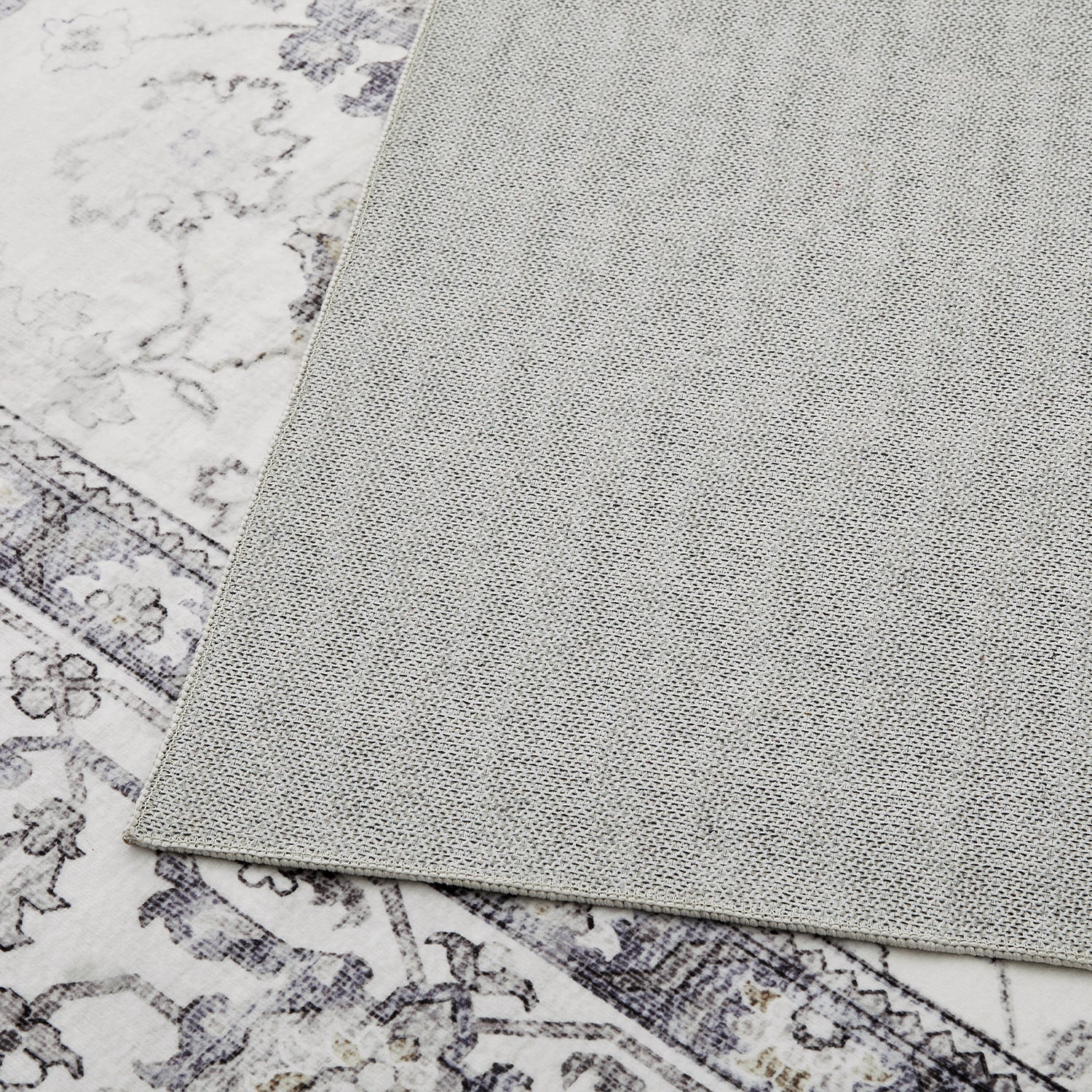 Grey & Ivory Distressed Persian Floral Washable Rug - Traditional All-Over Border Carpet