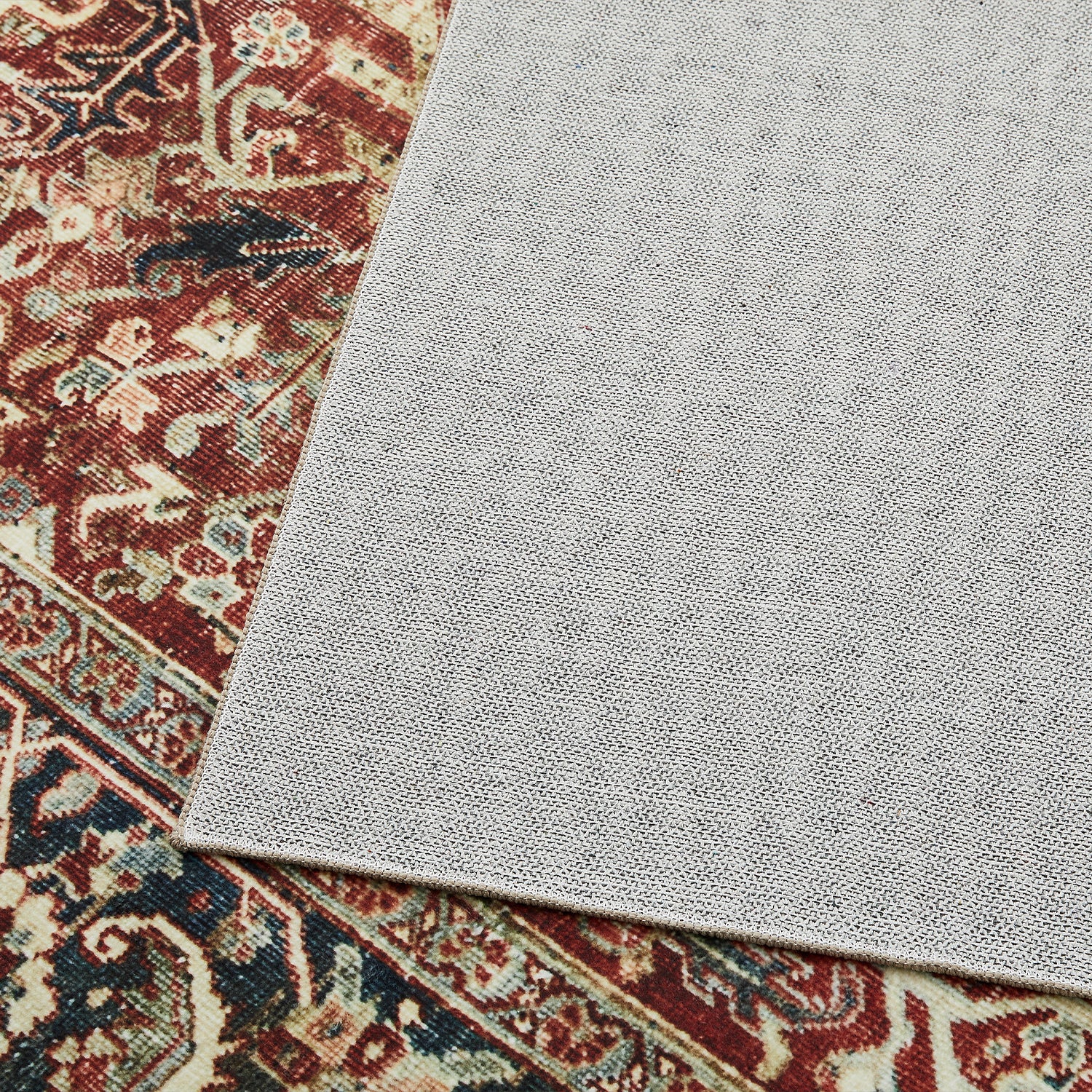 Rust & Navy Heriz Medallion Washable Rug - Traditional Persian Geometric Carpet
