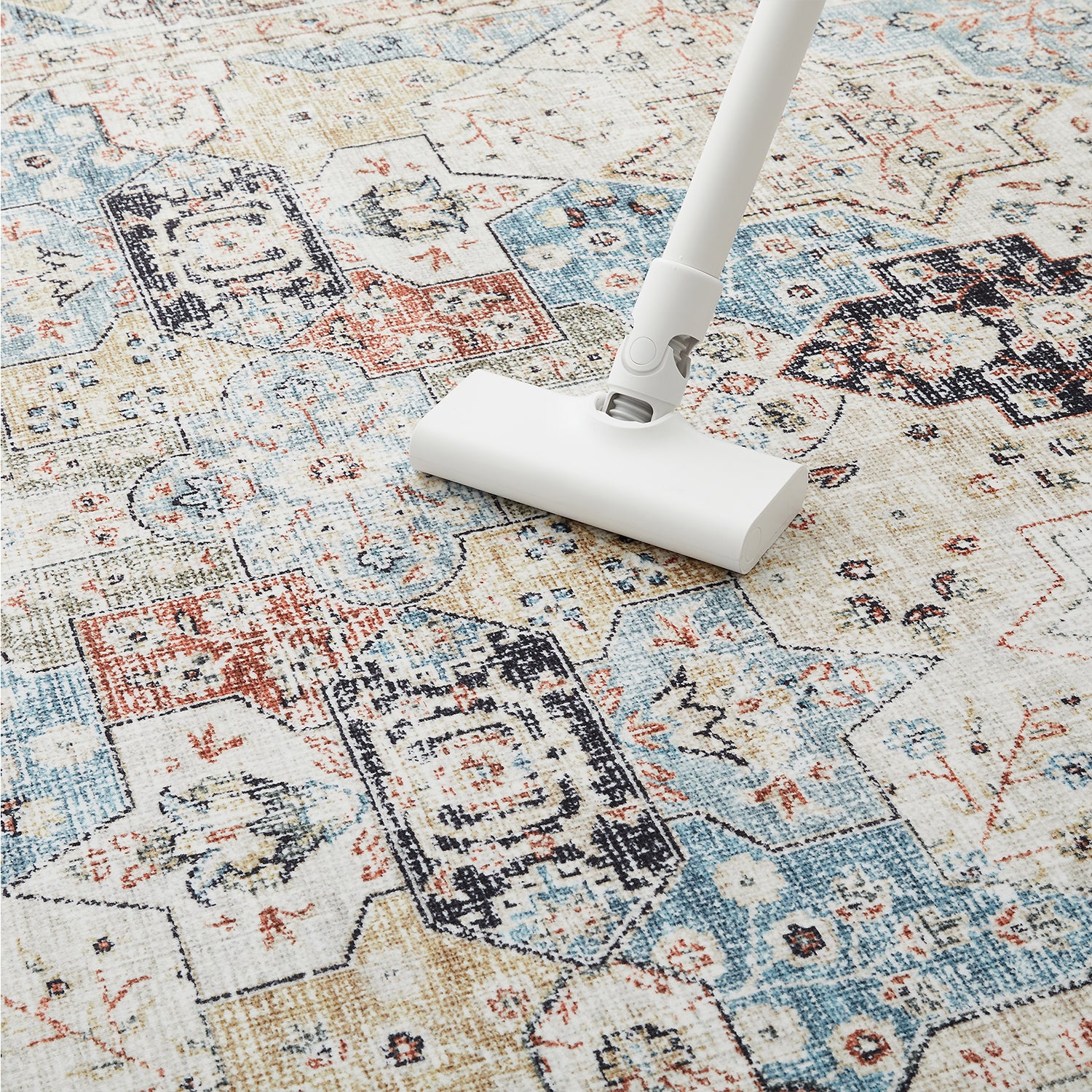 Beige & Blue Multi Mamluk Star Lattice Washable Vintage Area Rug