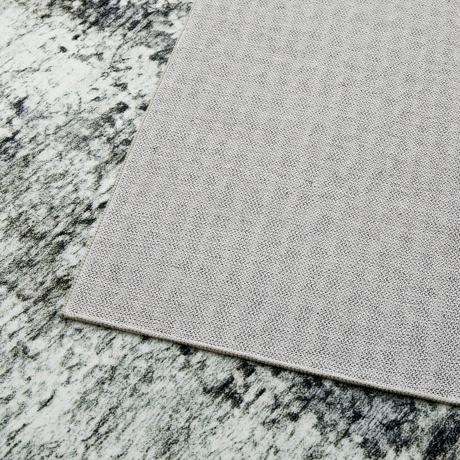 Grey Abstract Distressed Washable Rug - Modern Concrete-Effect Area Carpet