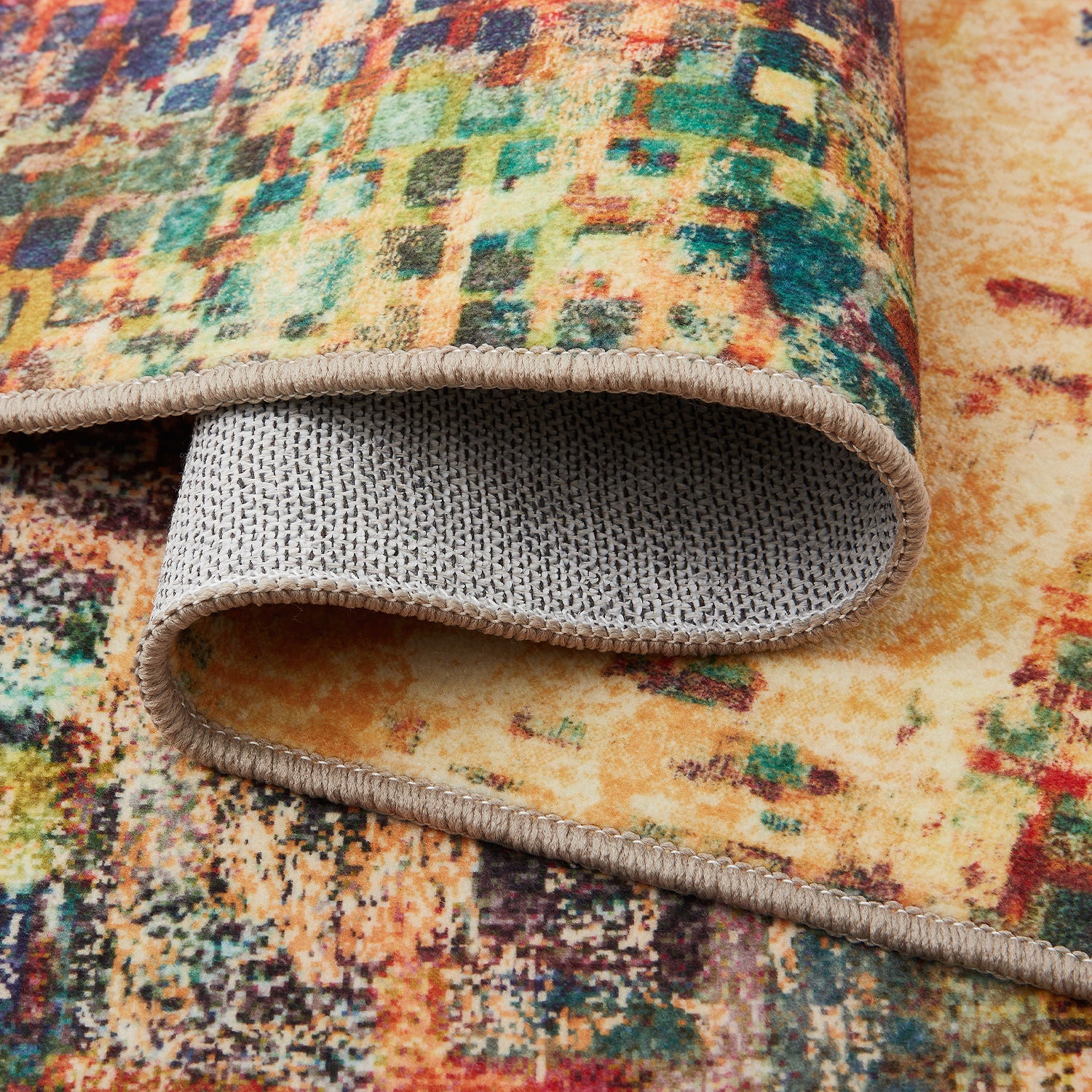 Multicolour Abstract Pixel Mosaic Washable Rug - Modern Fade Design Carpet