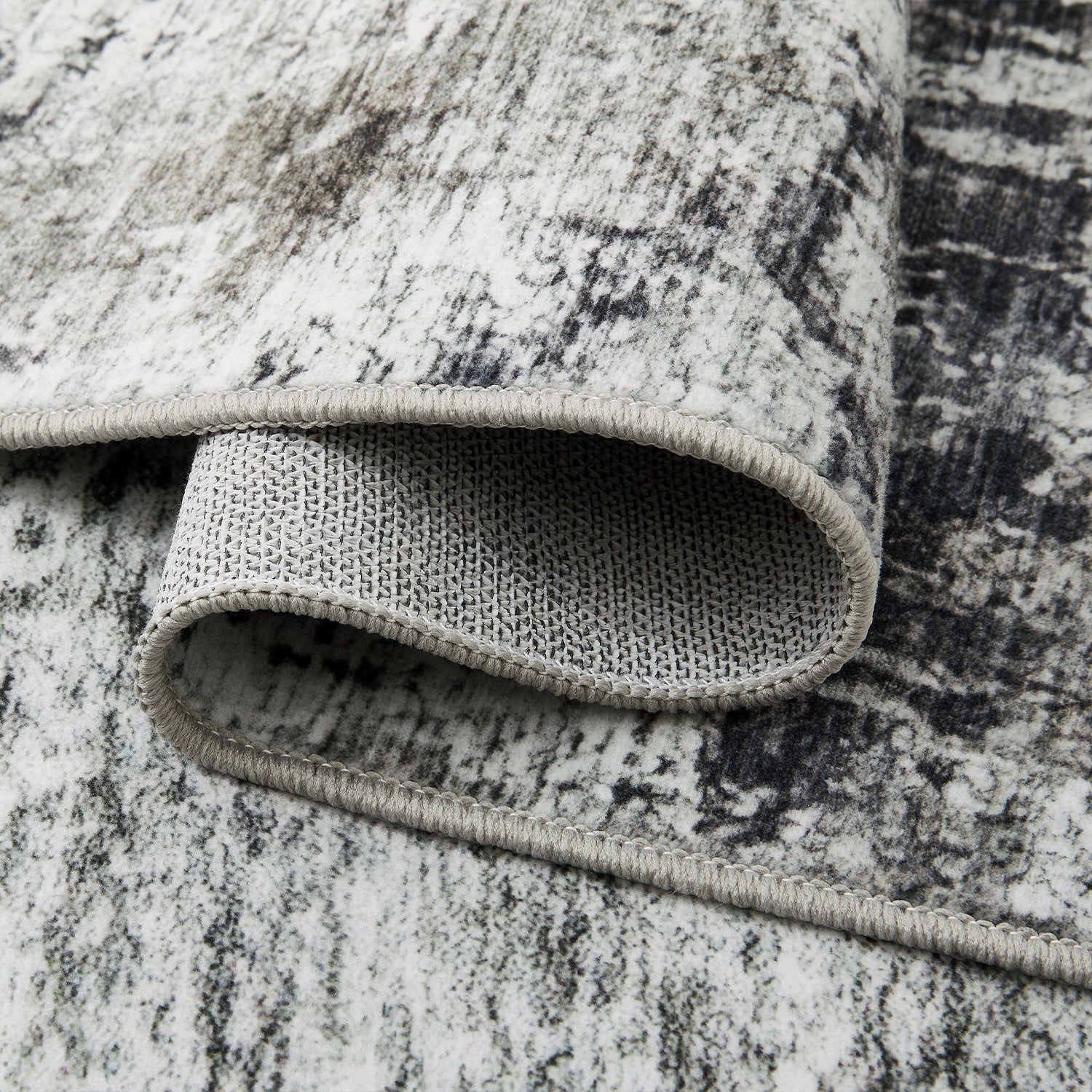Grey Abstract Distressed Washable Rug - Modern Concrete-Effect Area Carpet