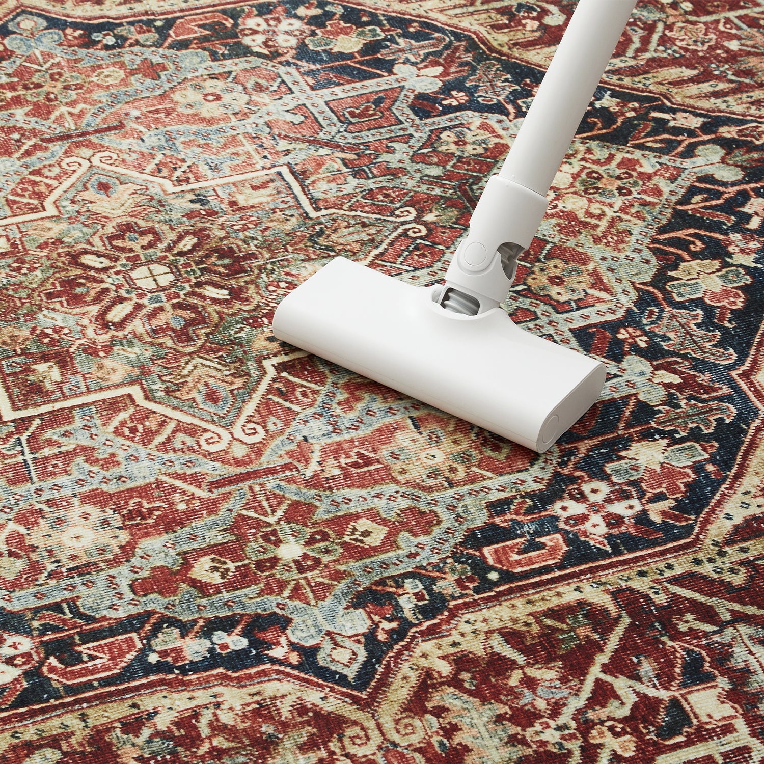 Rust & Navy Heriz Medallion Washable Rug - Traditional Persian Geometric Carpet