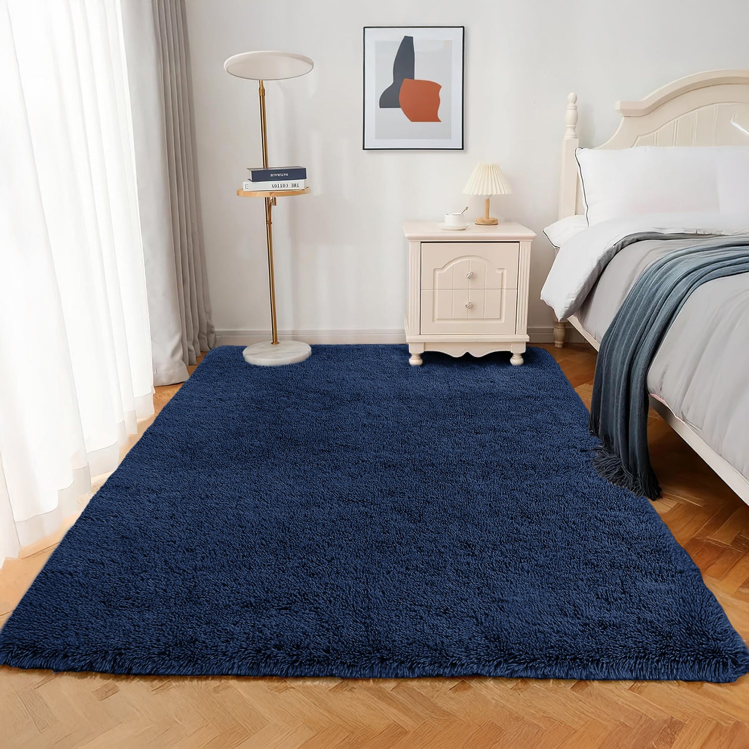 Navy Fluffy Shaggy Rug Carpet