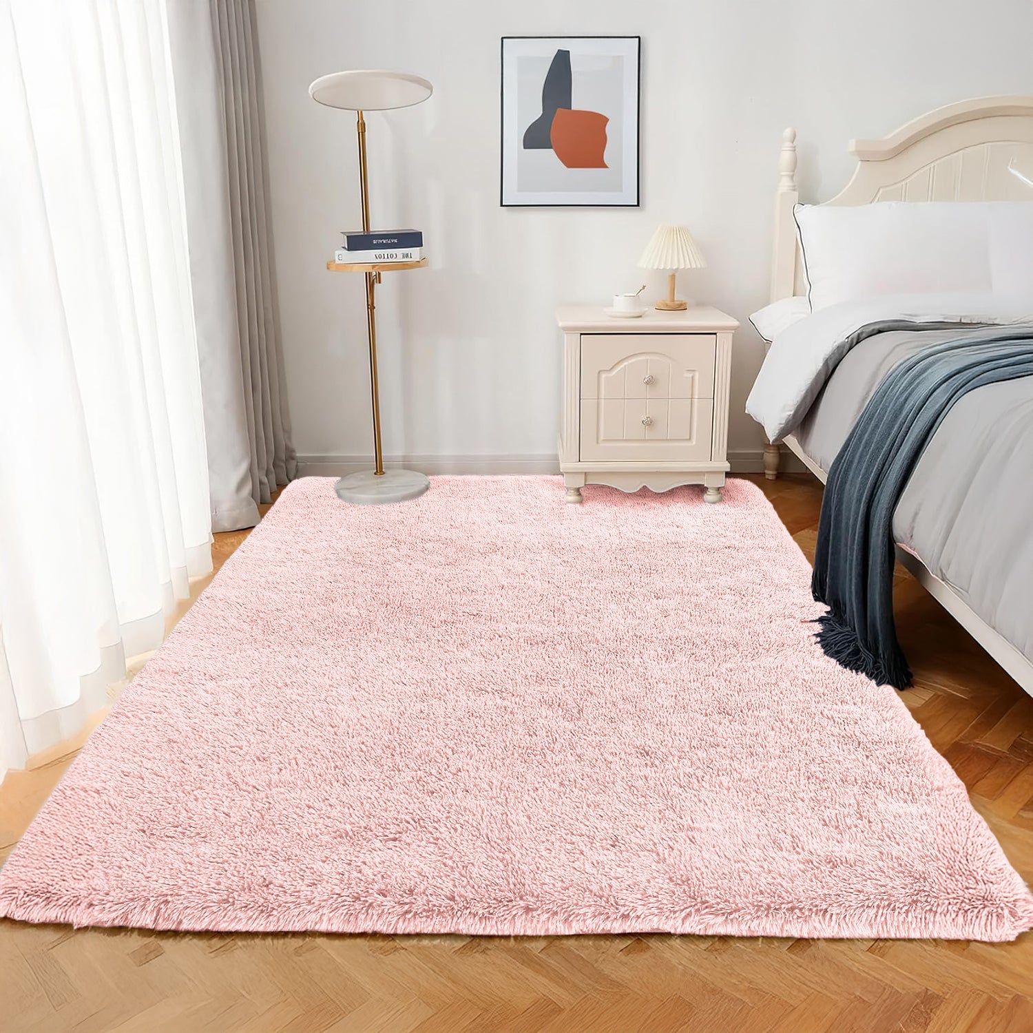 Pink Fluffy Shaggy Rug for Bedroom - Soft Plush Carpet
